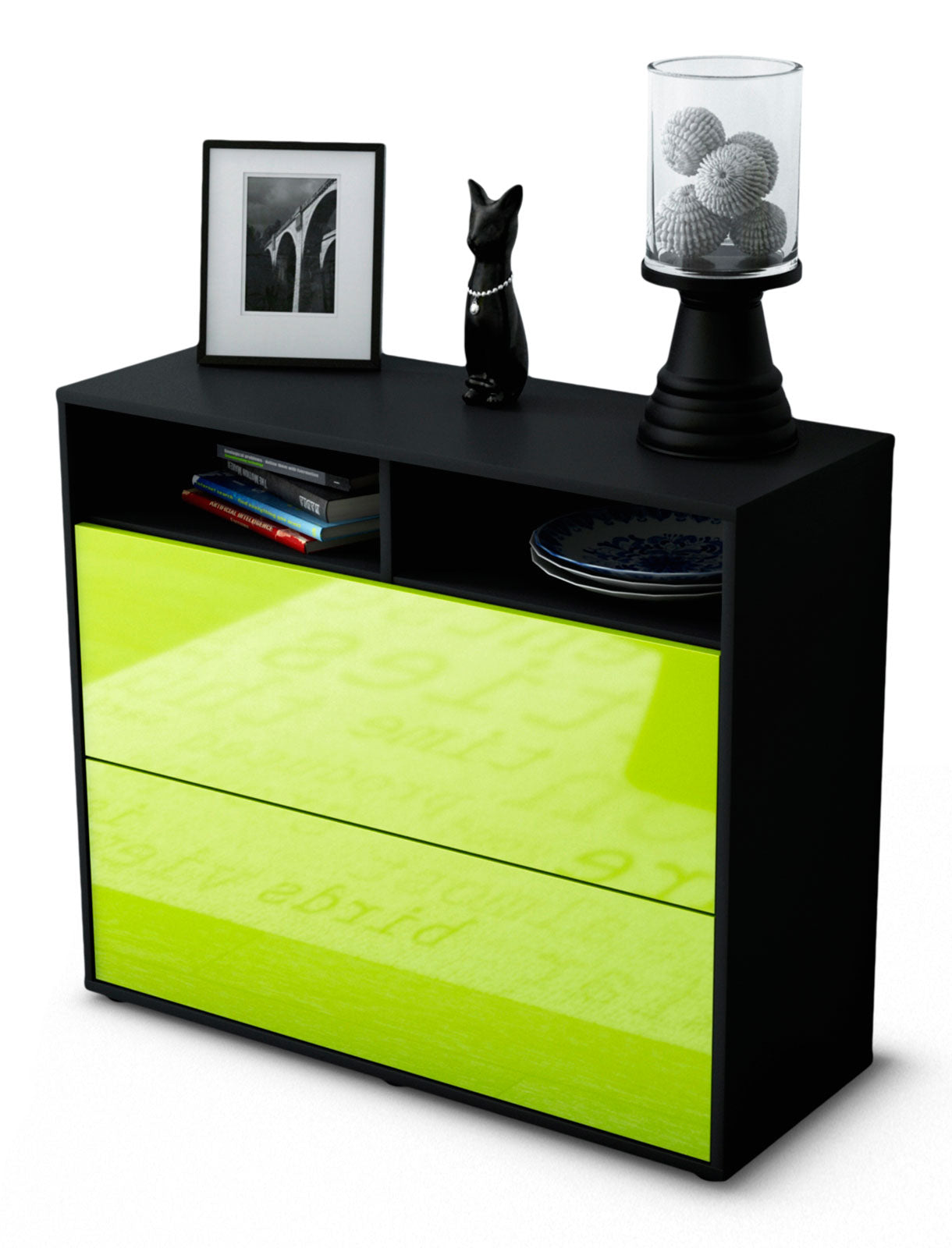 Sideboard - Cosma - Design Hochglanz - Freistehend mit Push to open  92 cm Anthrazit