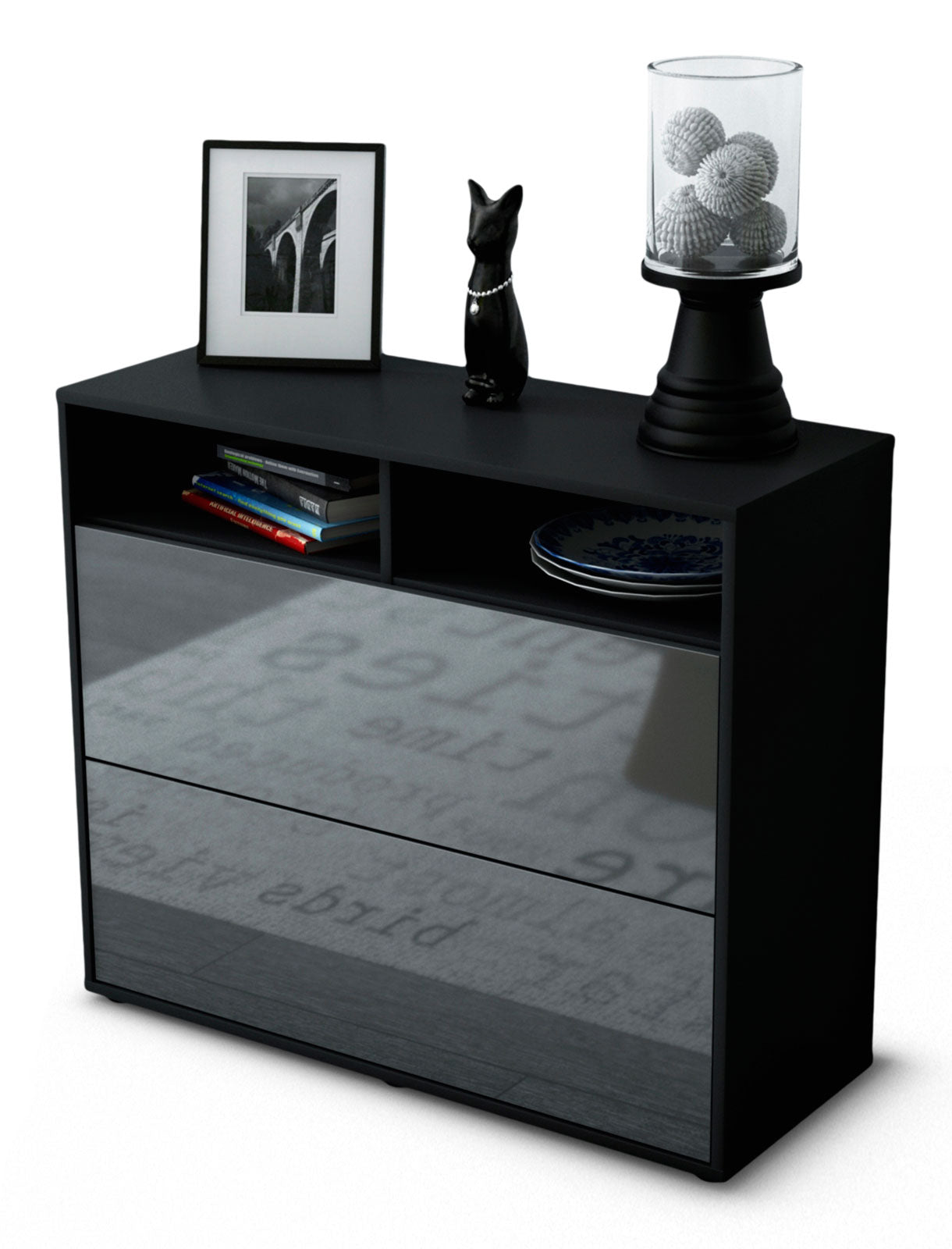 Sideboard - Cosma - Design Hochglanz - Freistehend mit Push to open  92 cm Anthrazit