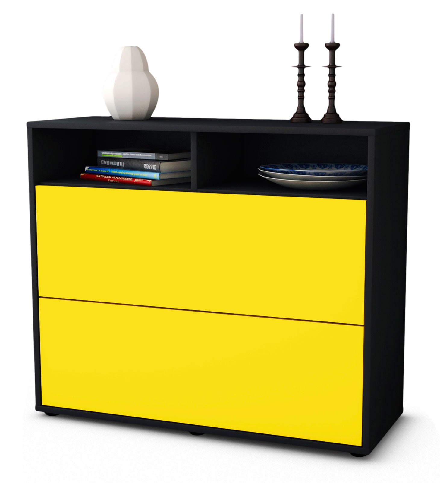 Sideboard - Cosma - Design Farbakzent - Freistehend mit Push to open  92 cm Anthrazit