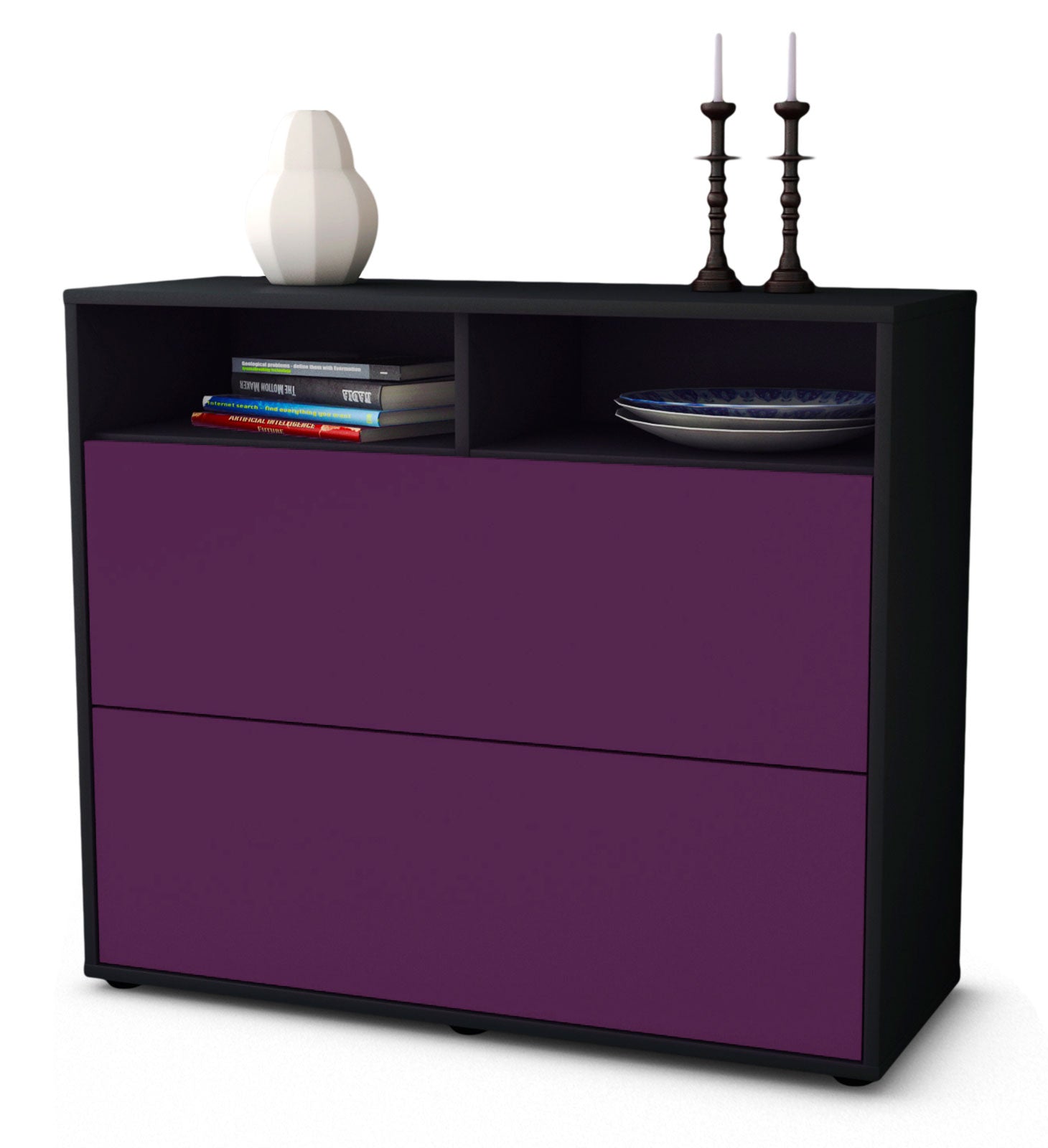 Sideboard - Cosma - Design Farbakzent - Freistehend mit Push to open  92 cm Anthrazit