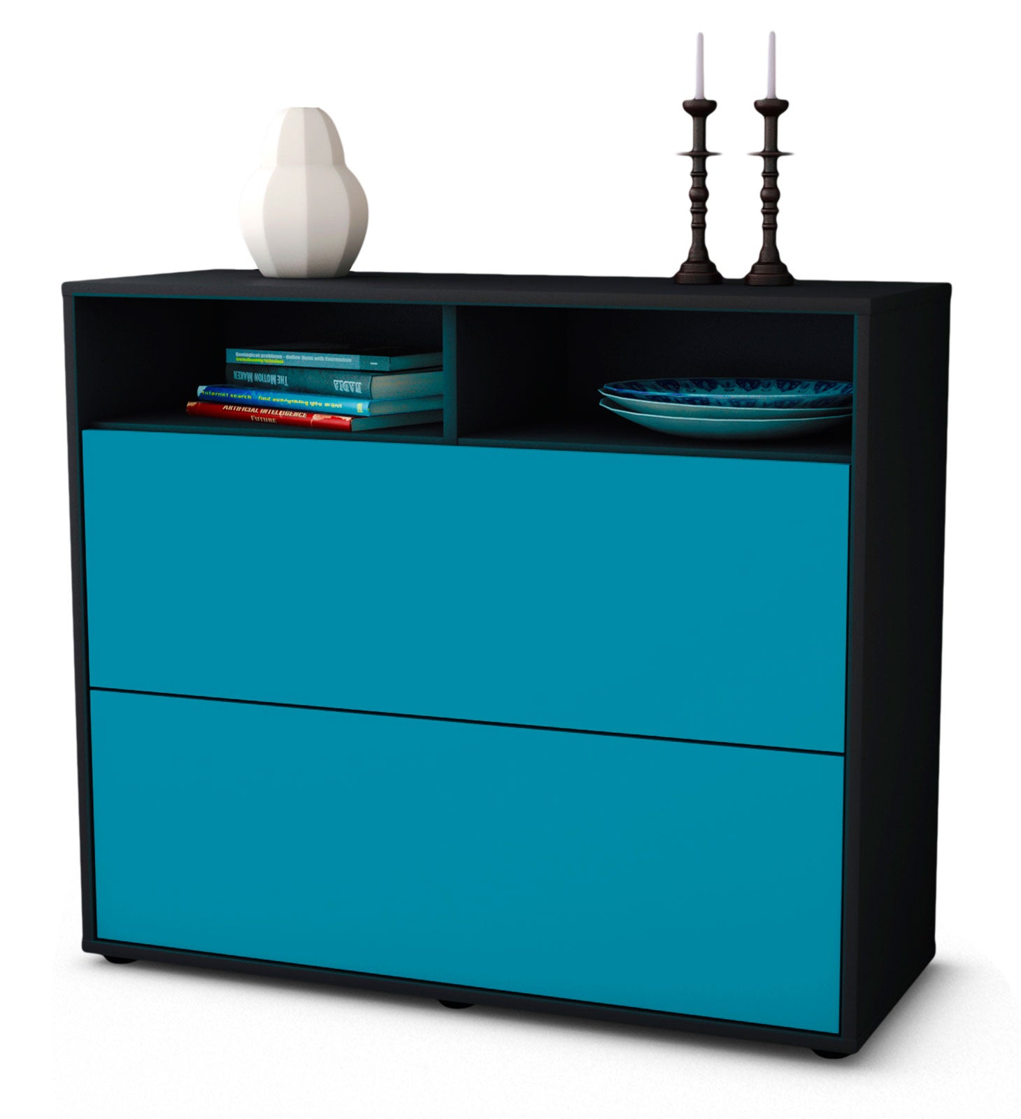 Sideboard - Cosma - Design Farbakzent - Freistehend mit Push to open  92 cm Anthrazit