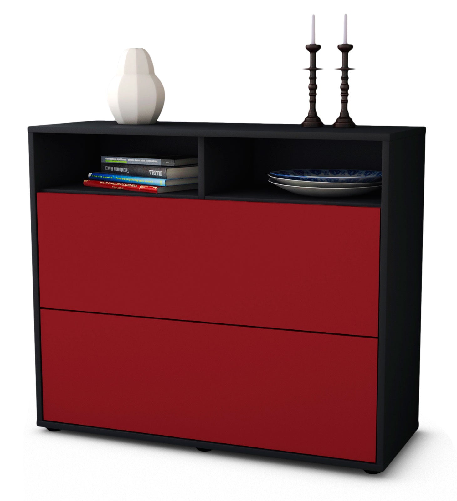 Sideboard - Cosma - Design Farbakzent - Freistehend mit Push to open  92 cm Anthrazit