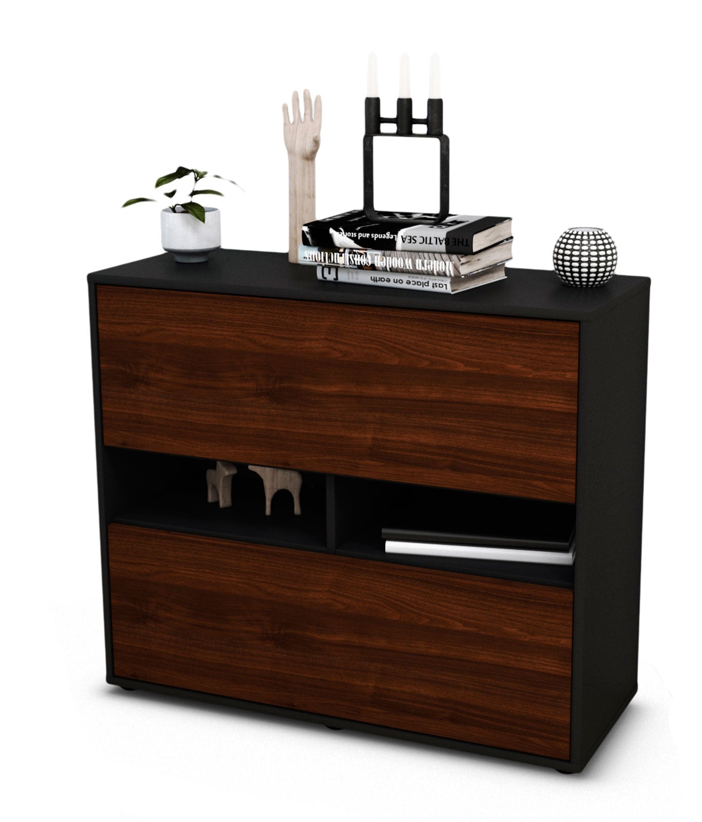 Sideboard - Dalia - Design Holzdekor - Freistehend mit Push to open  92 cm Anthrazit