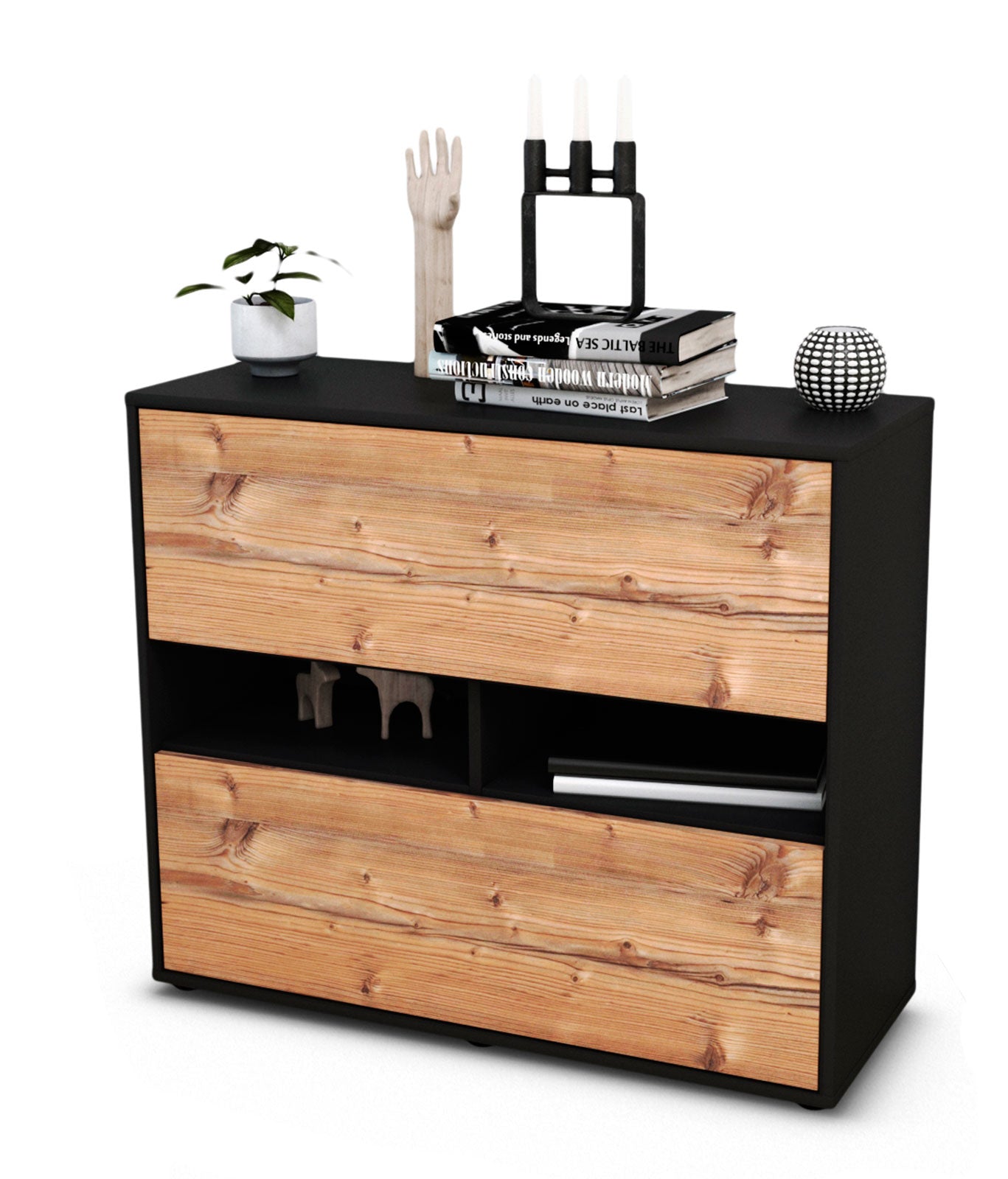 Sideboard - Dalia - Design Holzdekor - Freistehend mit Push to open  92 cm Anthrazit