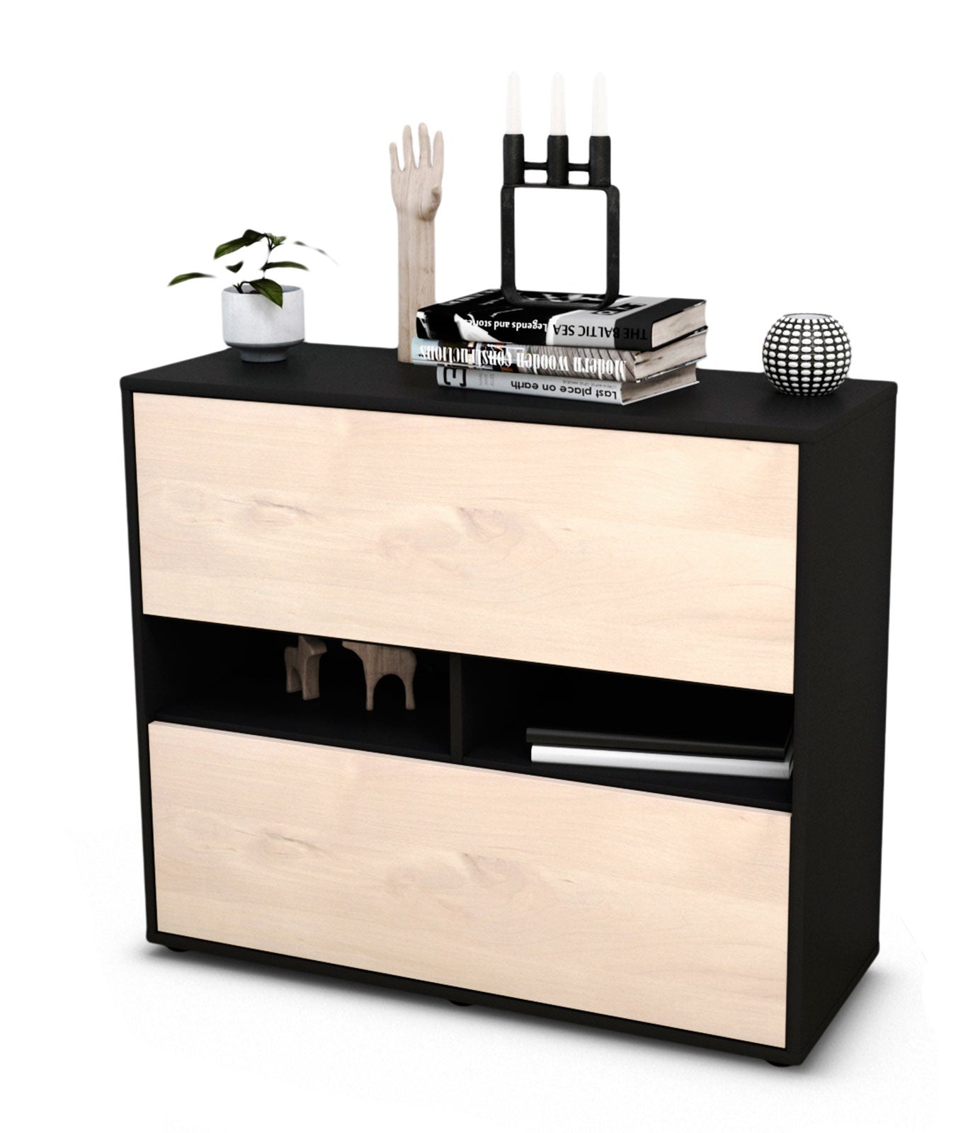 Sideboard - Dalia - Design Holzdekor - Freistehend mit Push to open  92 cm Anthrazit