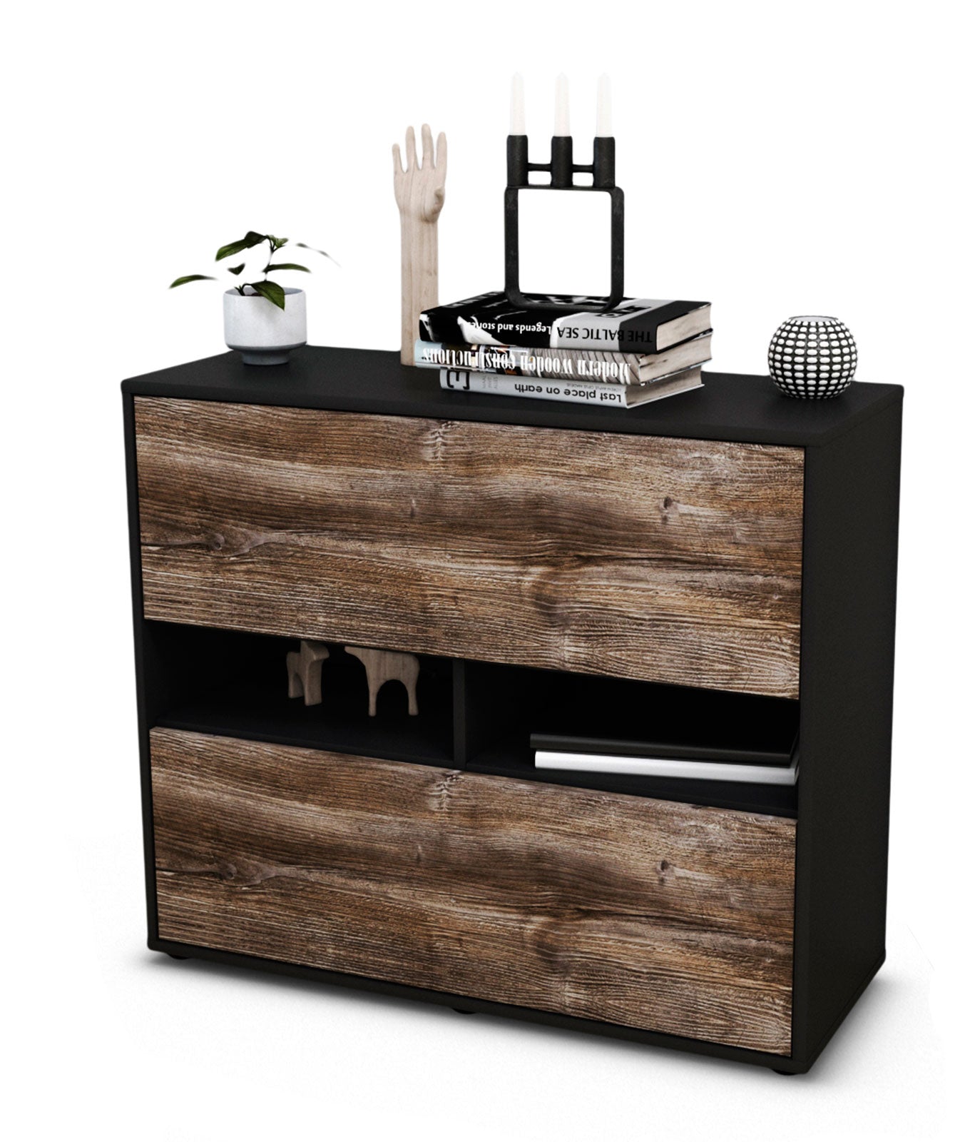 Sideboard - Dalia - Design Holzdekor - Freistehend mit Push to open  92 cm Anthrazit