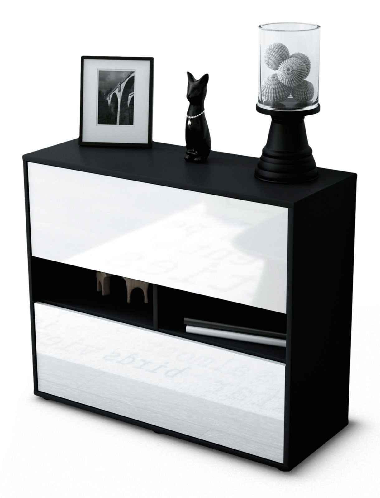 Sideboard - Dalia - Design Hochglanz - Freistehend mit Push to open  92 cm Anthrazit