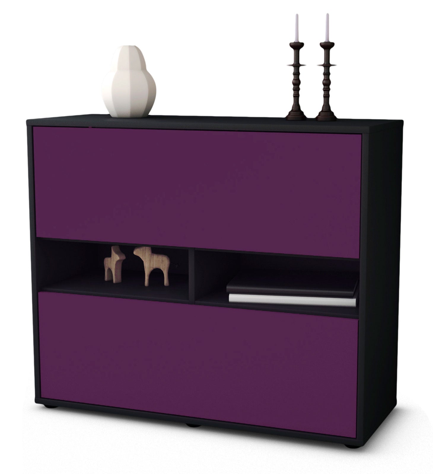 Sideboard - Dalia - Design Farbakzent - Freistehend mit Push to open  92 cm Anthrazit