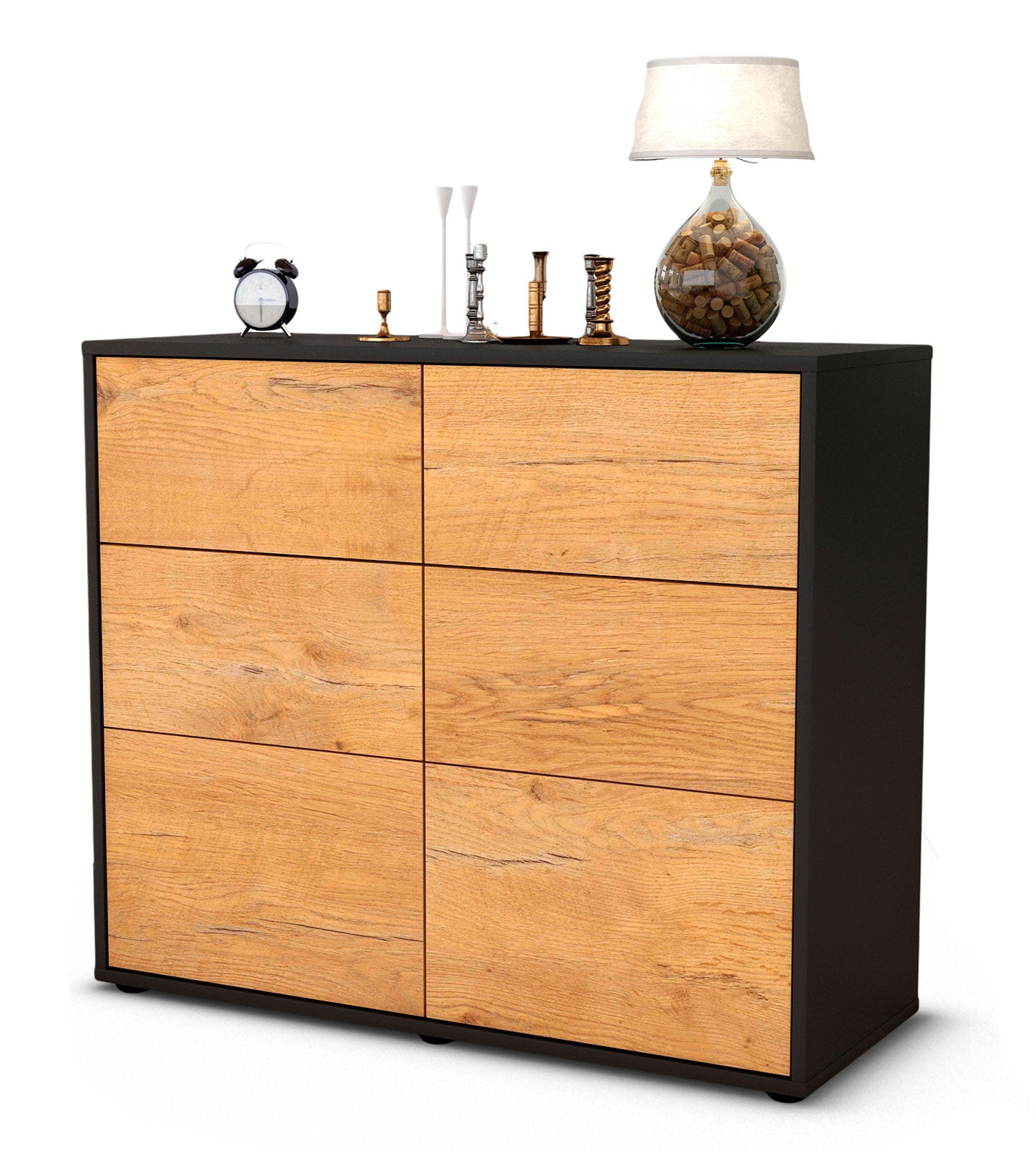 Sideboard - Dalida - Design Holzdekor - Freistehend mit Push to open  92 cm Anthrazit