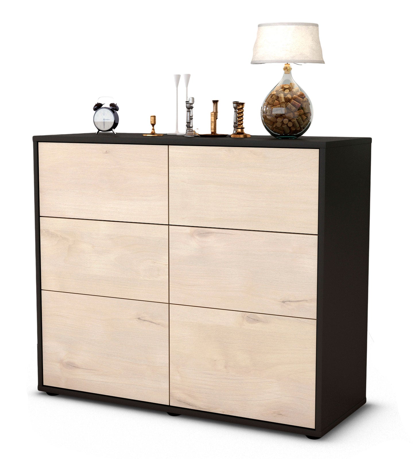 Sideboard - Dalida - Design Holzdekor - Freistehend mit Push to open  92 cm Anthrazit