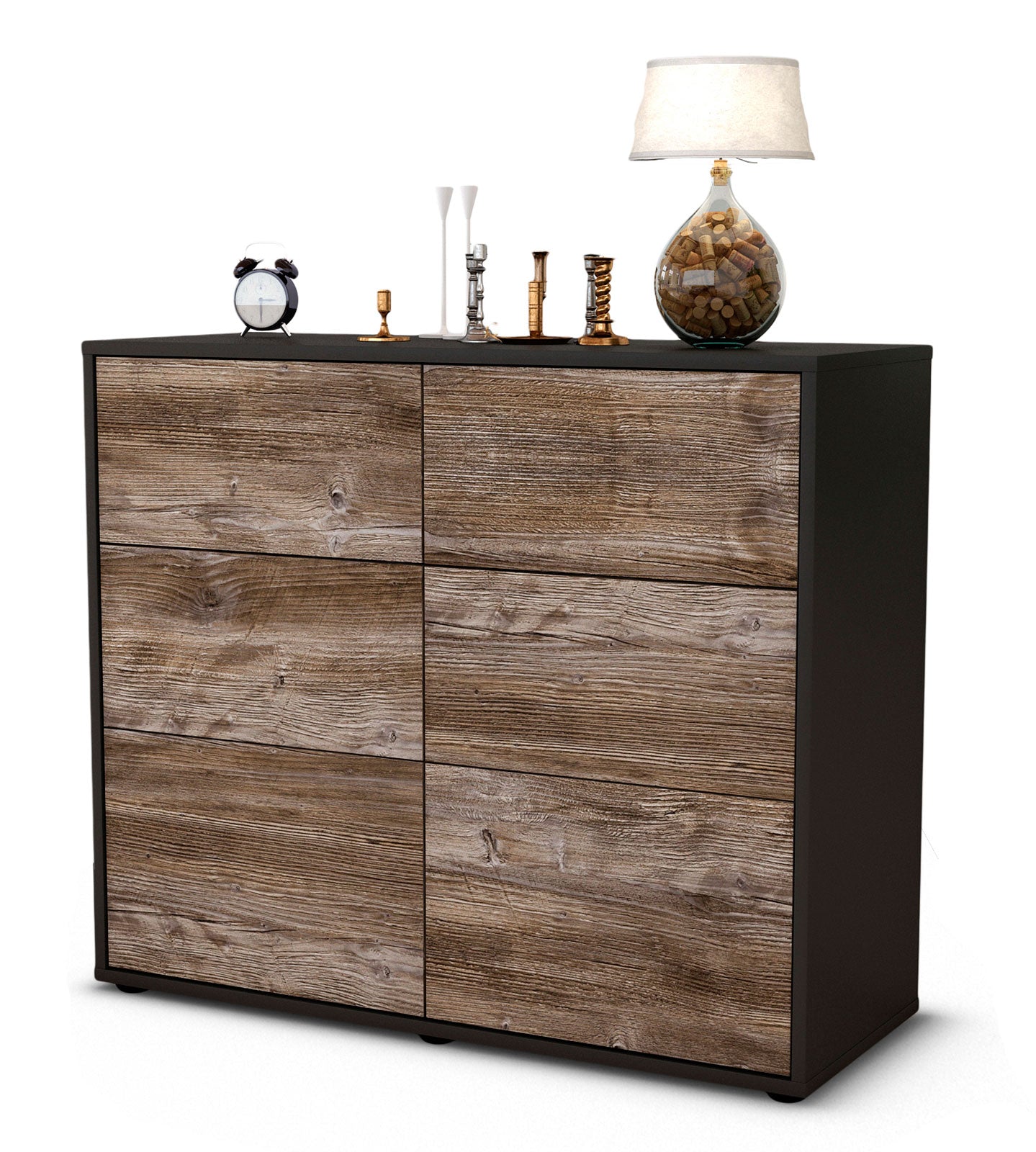 Sideboard - Dalida - Design Holzdekor - Freistehend mit Push to open  92 cm Anthrazit