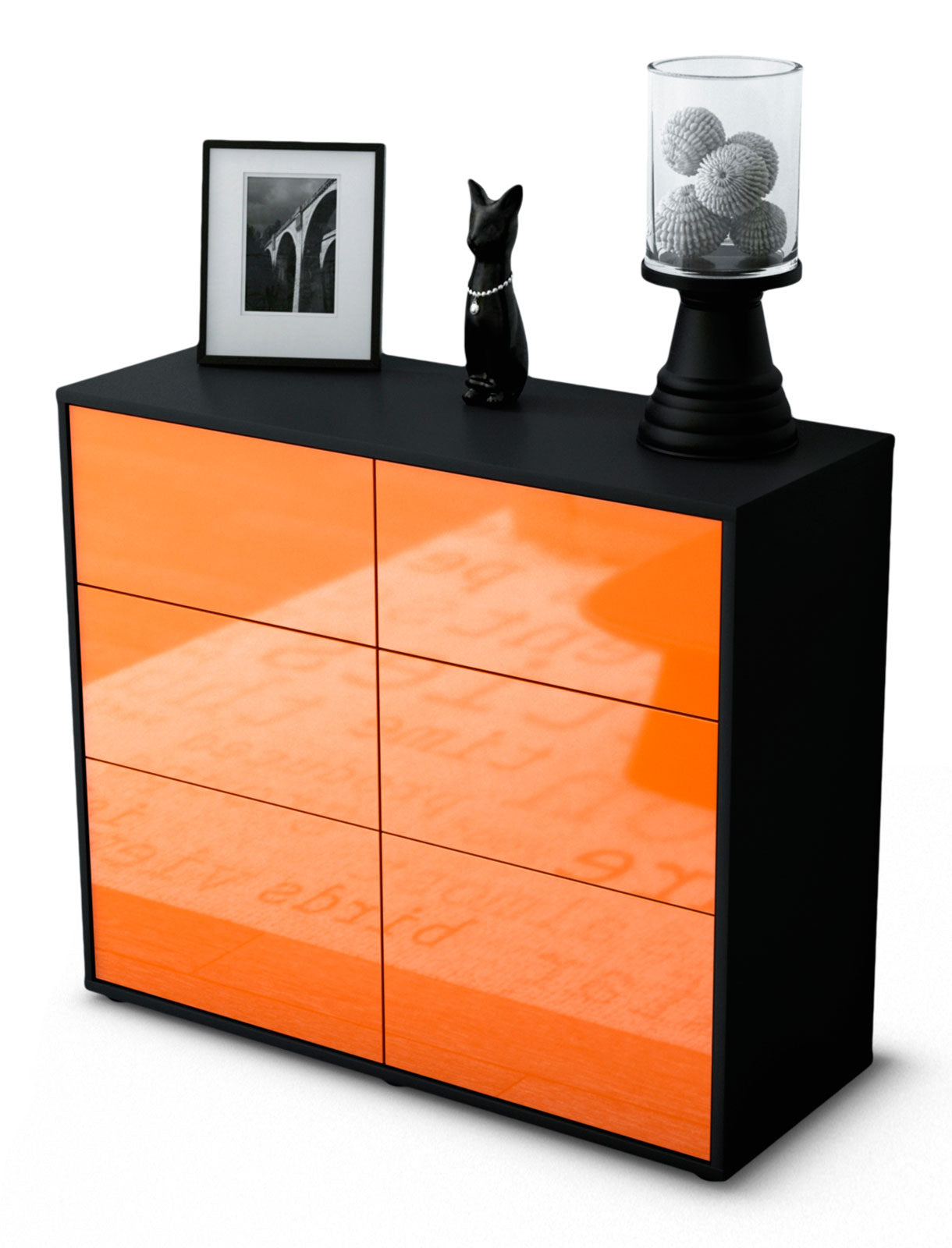 Sideboard - Dalida - Design Hochglanz - Freistehend mit Push to open  92 cm Anthrazit