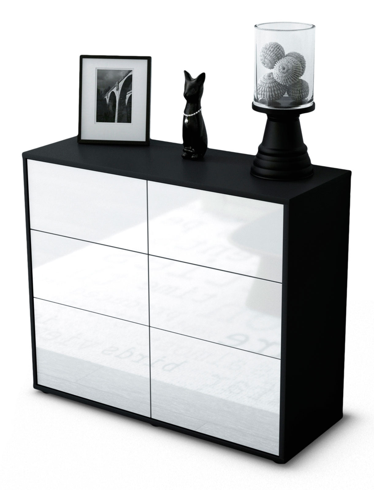 Sideboard - Dalida - Design Hochglanz - Freistehend mit Push to open  92 cm Anthrazit