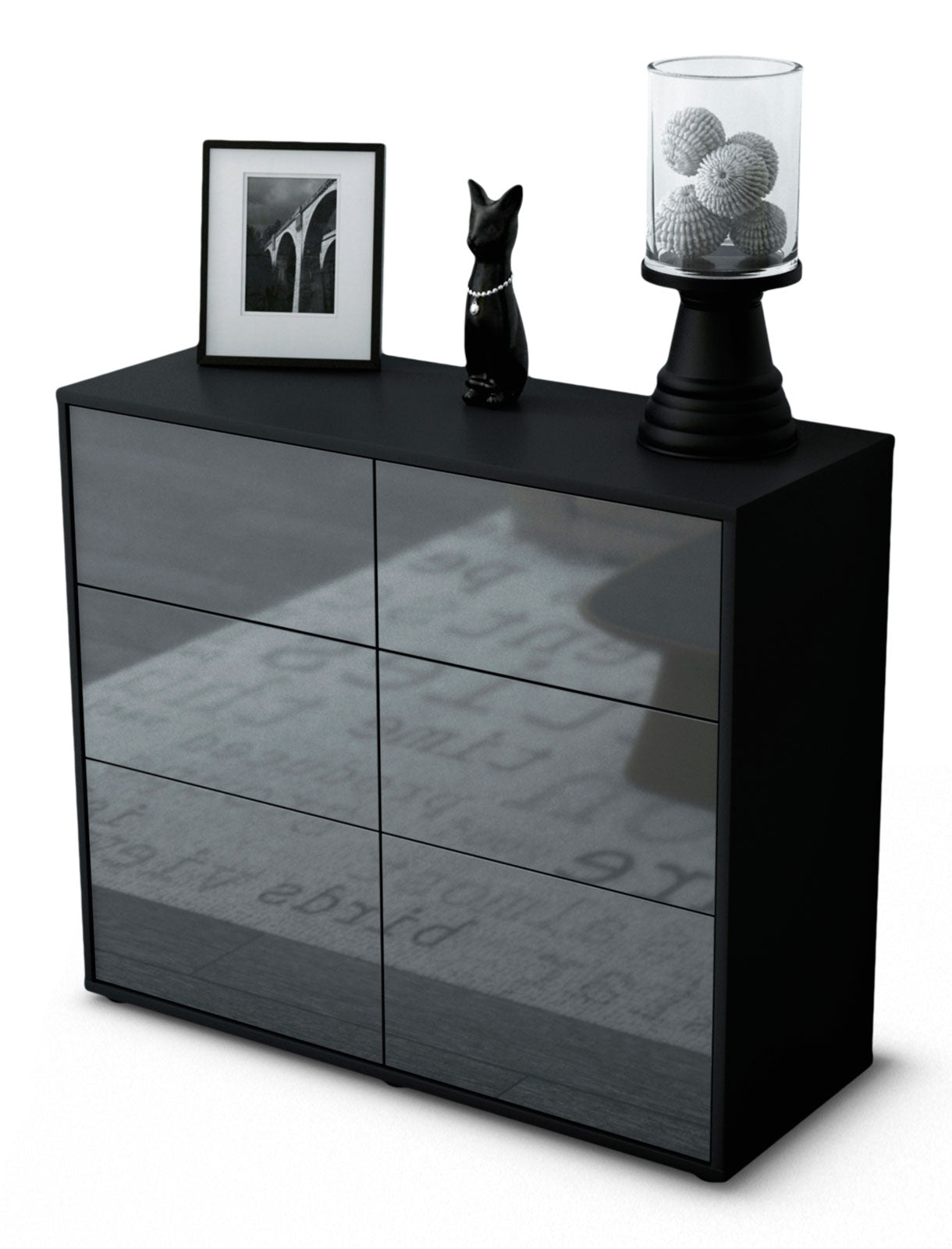 Sideboard - Dalida - Design Hochglanz - Freistehend mit Push to open  92 cm Anthrazit