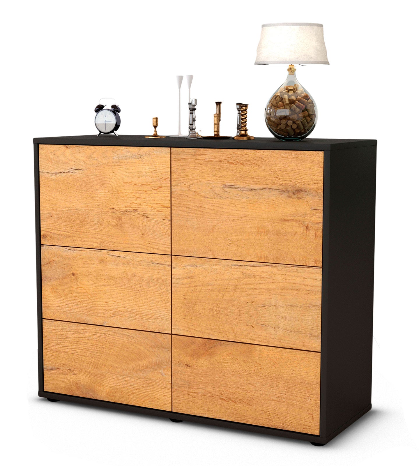 Sideboard - Dana - Design Holzdekor - Freistehend mit Push to open  92 cm Anthrazit