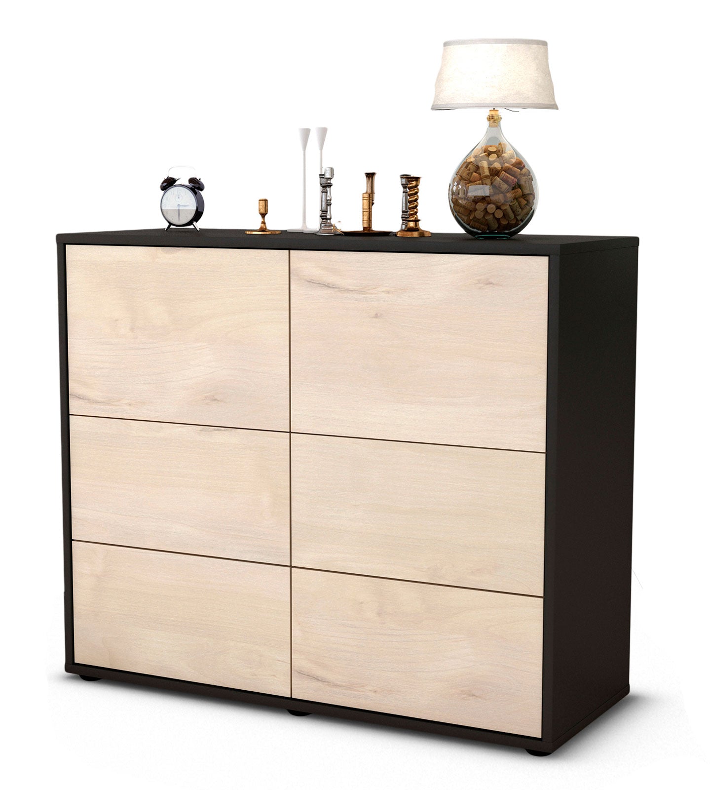 Sideboard - Dana - Design Holzdekor - Freistehend mit Push to open  92 cm Anthrazit