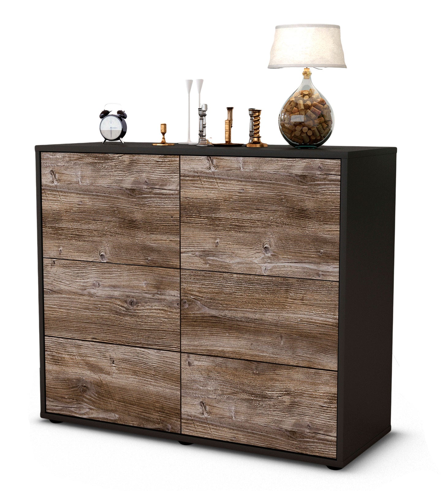 Sideboard - Dana - Design Holzdekor - Freistehend mit Push to open  92 cm Anthrazit