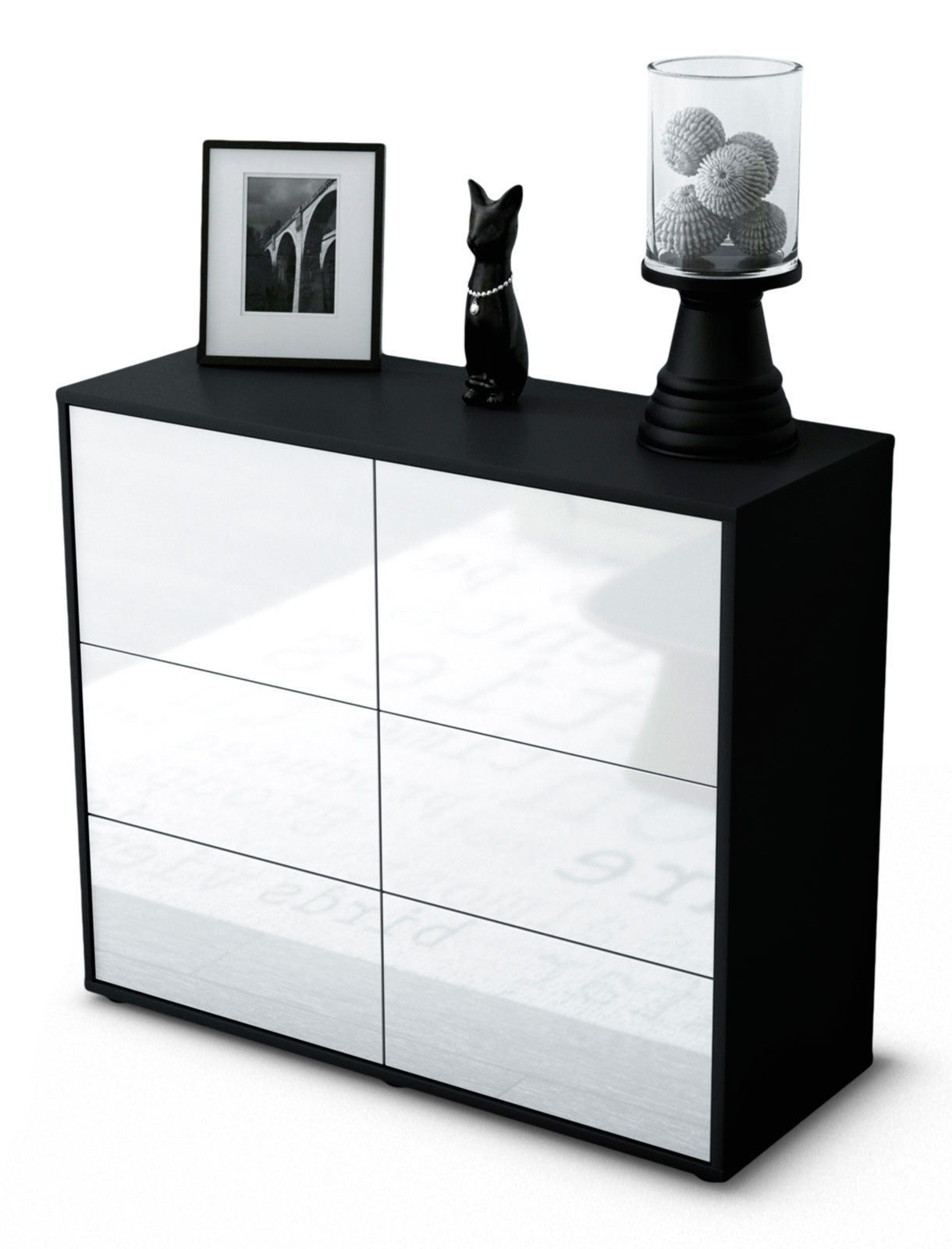 Sideboard - Dana - Design Hochglanz - Freistehend mit Push to open  92 cm Anthrazit