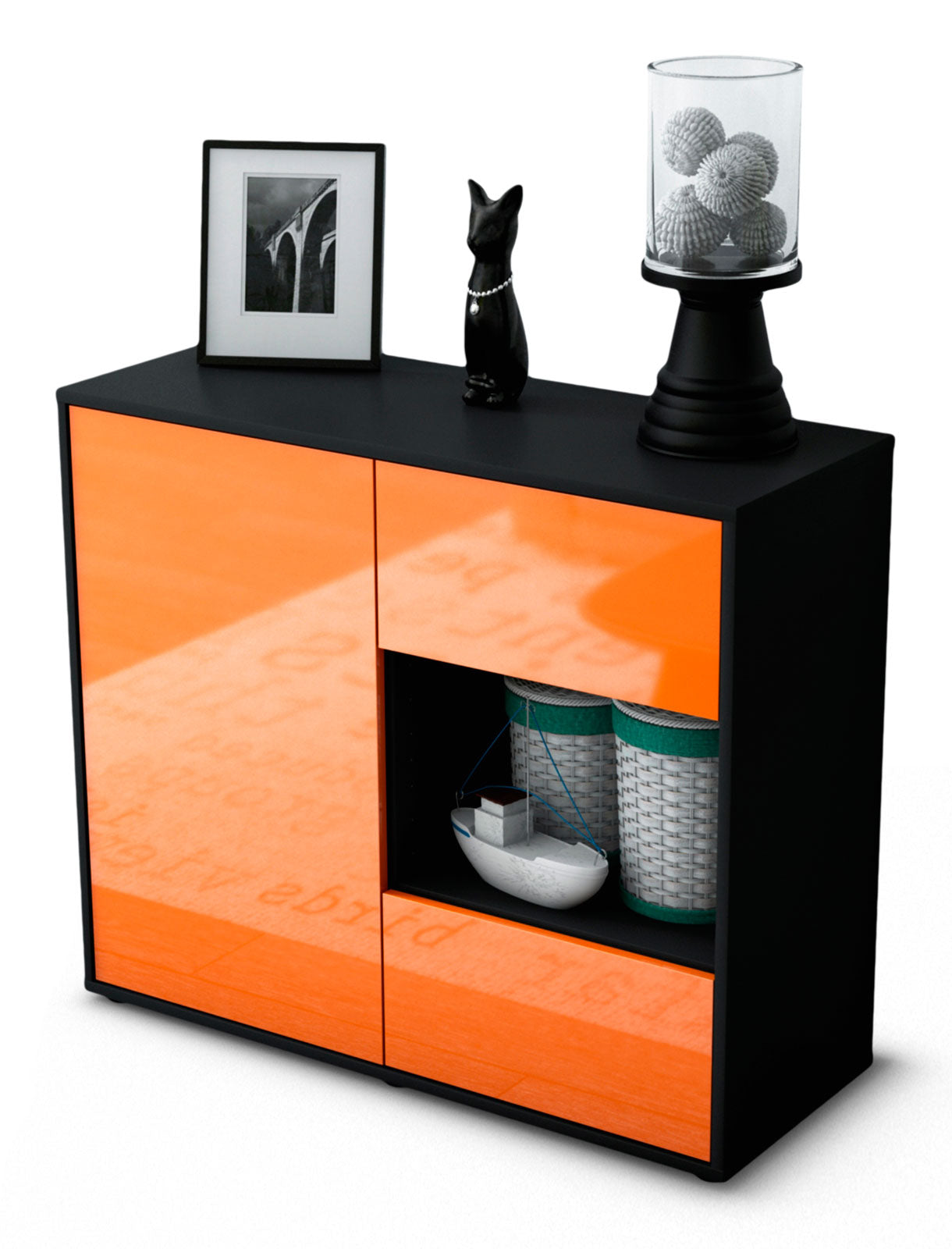 Sideboard - Danica - Design Hochglanz - Freistehend mit Push to open  92 cm Anthrazit