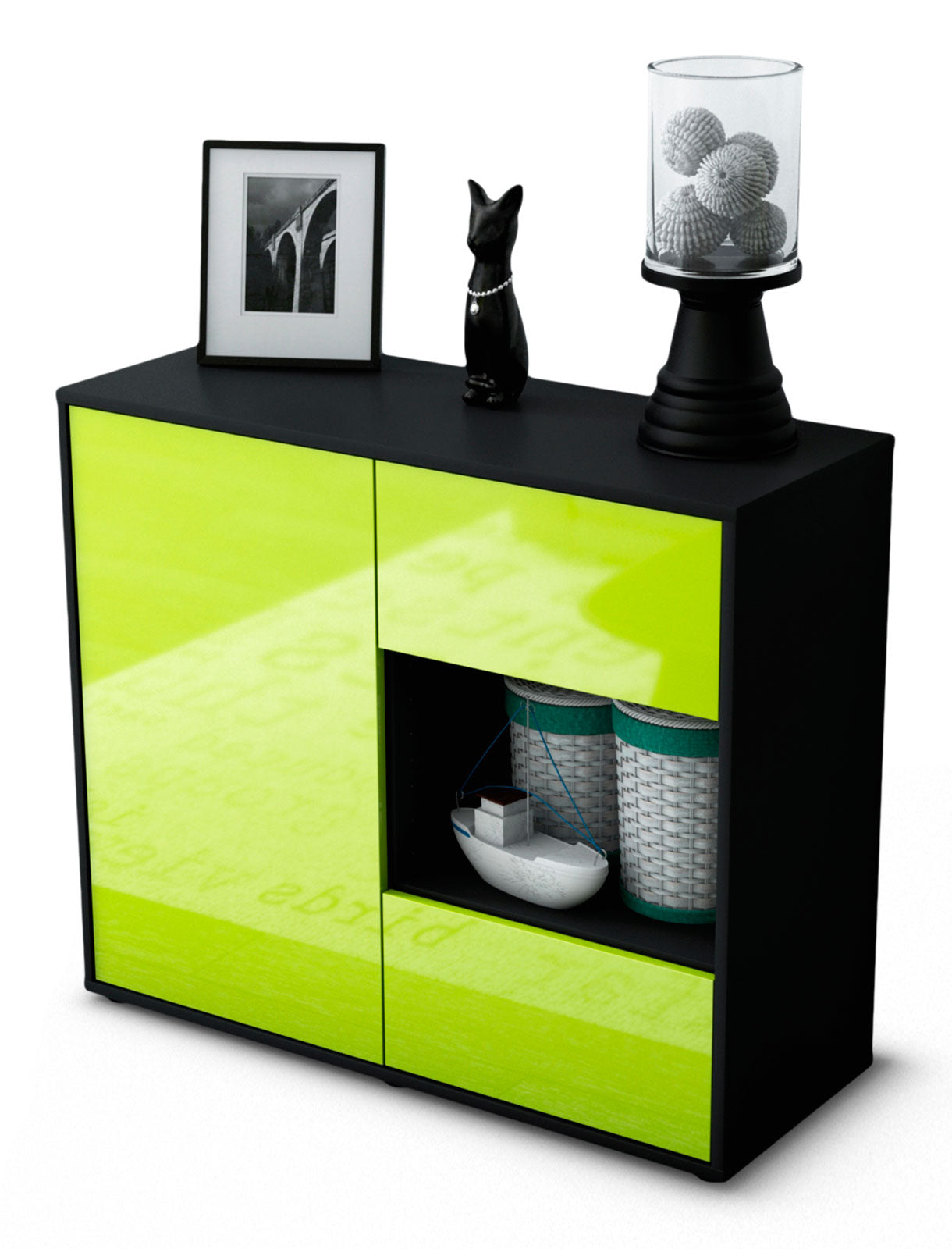 Sideboard - Danica - Design Hochglanz - Freistehend mit Push to open  92 cm Anthrazit