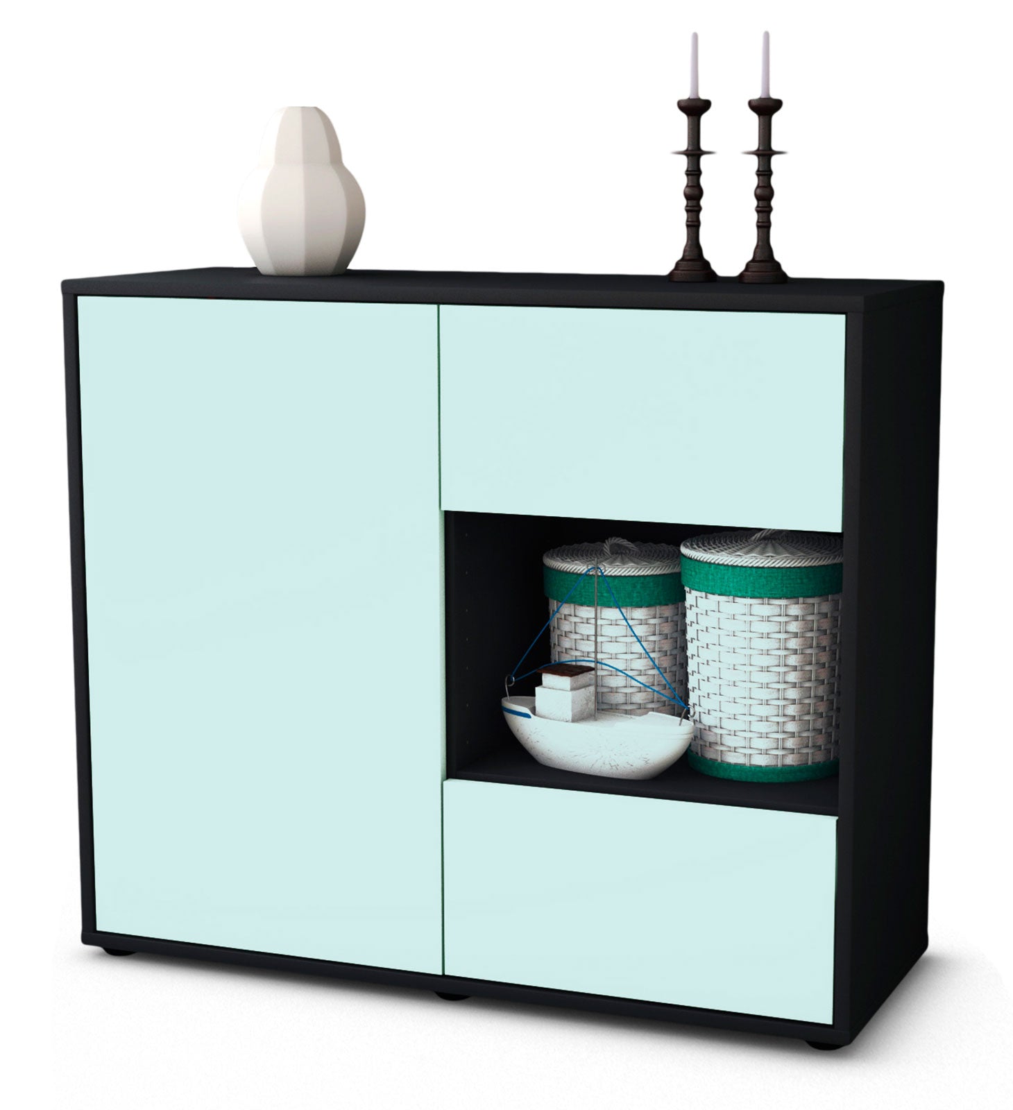 Sideboard - Danica - Design Farbakzent - Freistehend mit Push to open  92 cm Anthrazit