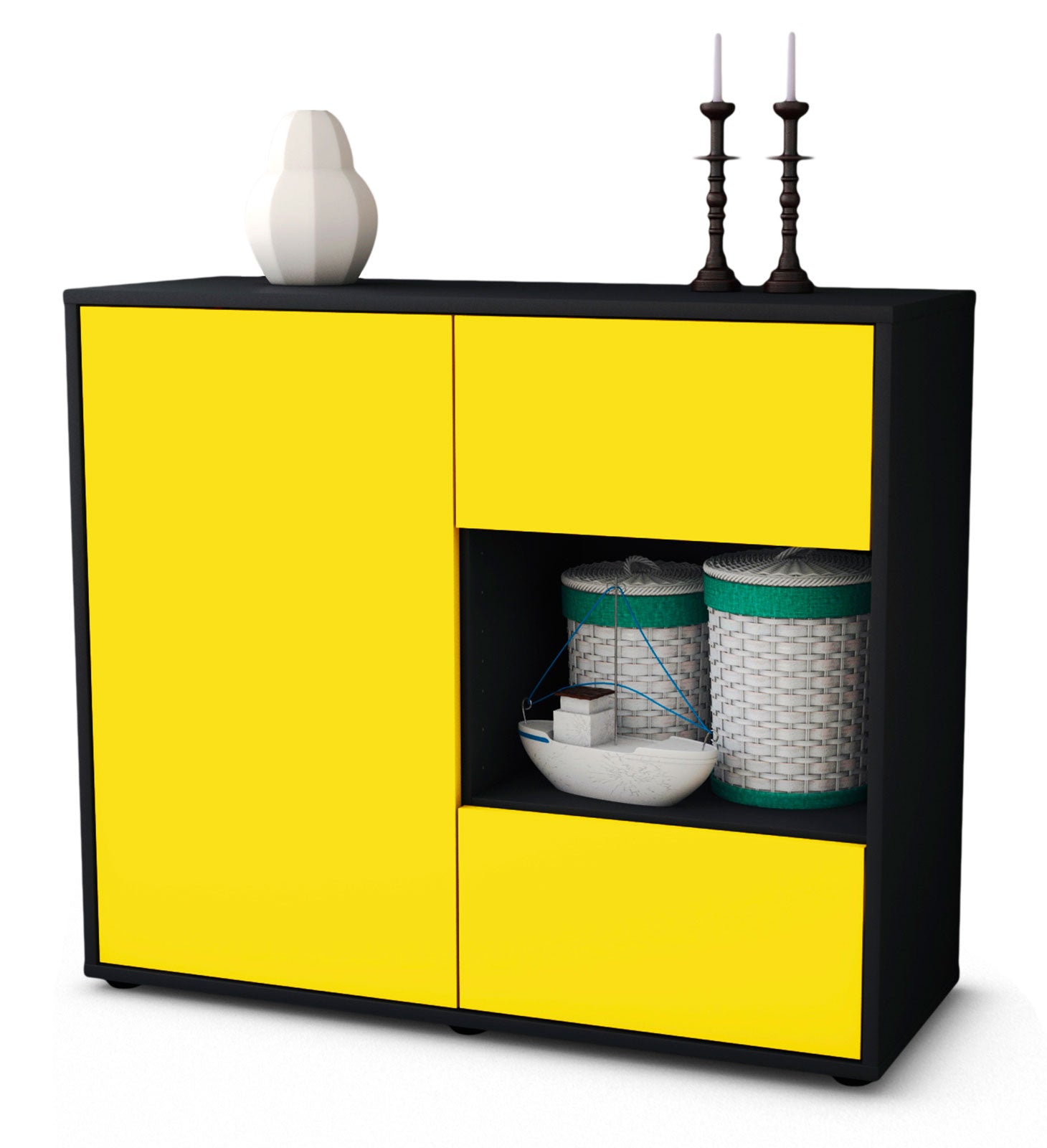 Sideboard - Danica - Design Farbakzent - Freistehend mit Push to open  92 cm Anthrazit