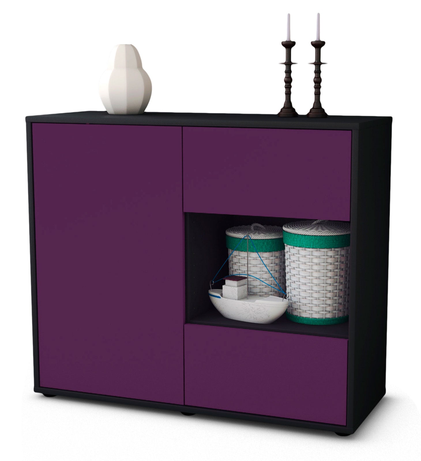 Sideboard - Danica - Design Farbakzent - Freistehend mit Push to open  92 cm Anthrazit