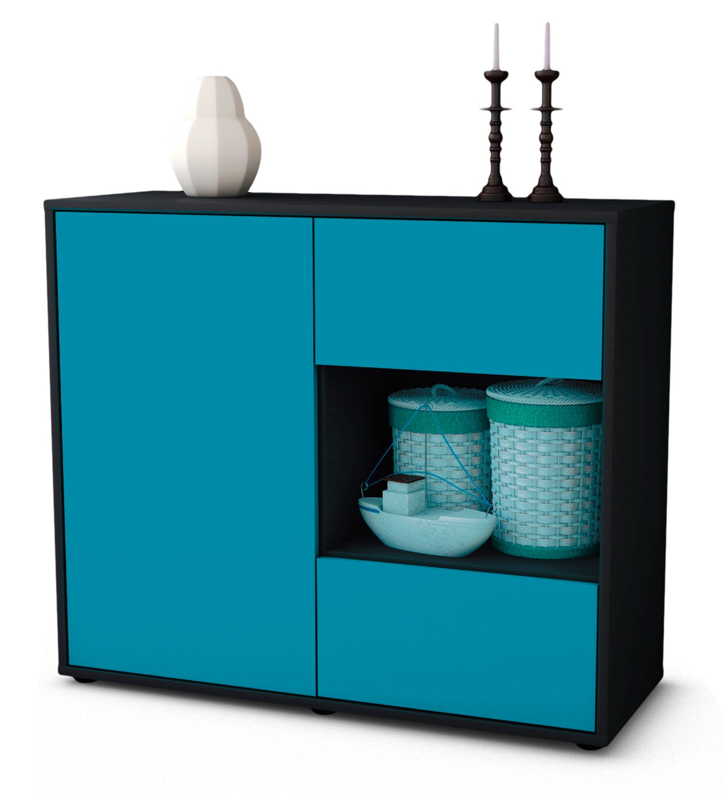 Sideboard - Danica - Design Farbakzent - Freistehend mit Push to open  92 cm Anthrazit