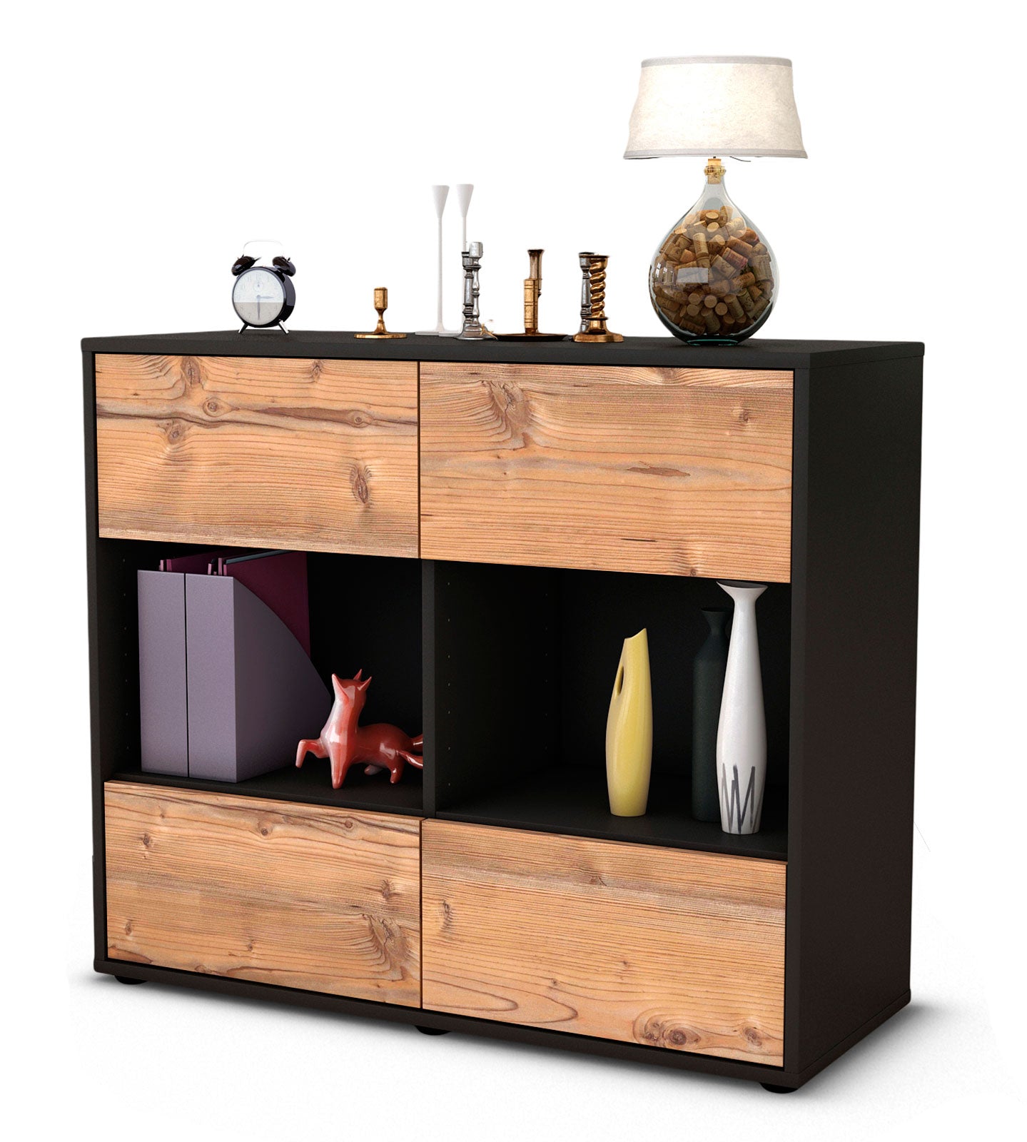 Sideboard - Daniela - Design Holzdekor - Freistehend mit Push to open  92 cm Anthrazit