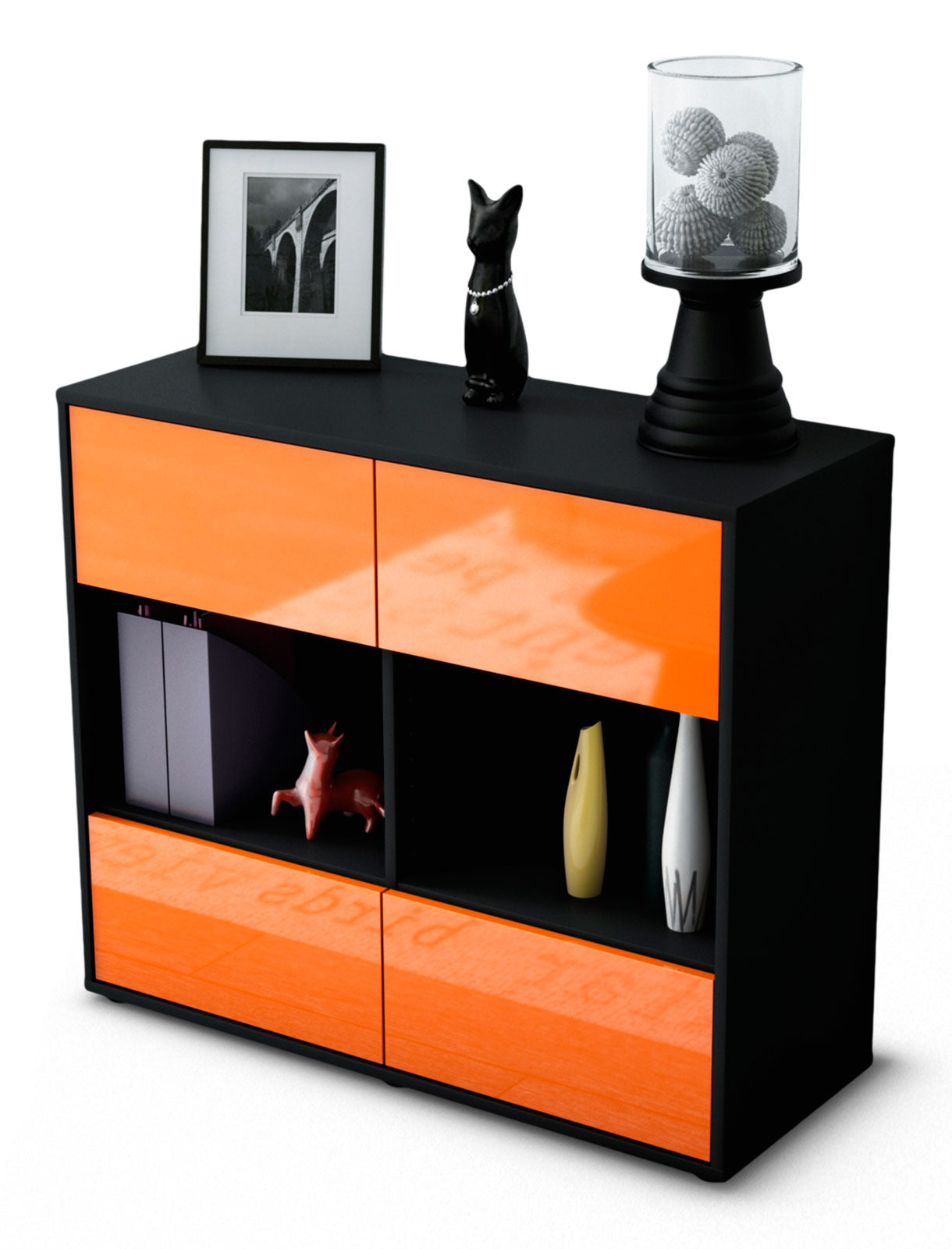 Sideboard - Daniela - Design Hochglanz - Freistehend mit Push to open  92 cm Anthrazit