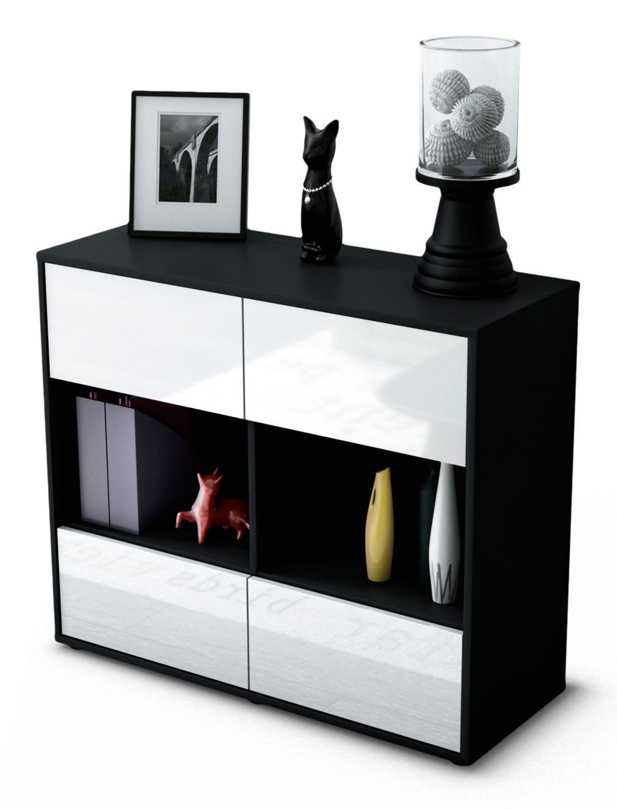 Sideboard - Daniela - Design Hochglanz - Freistehend mit Push to open  92 cm Anthrazit