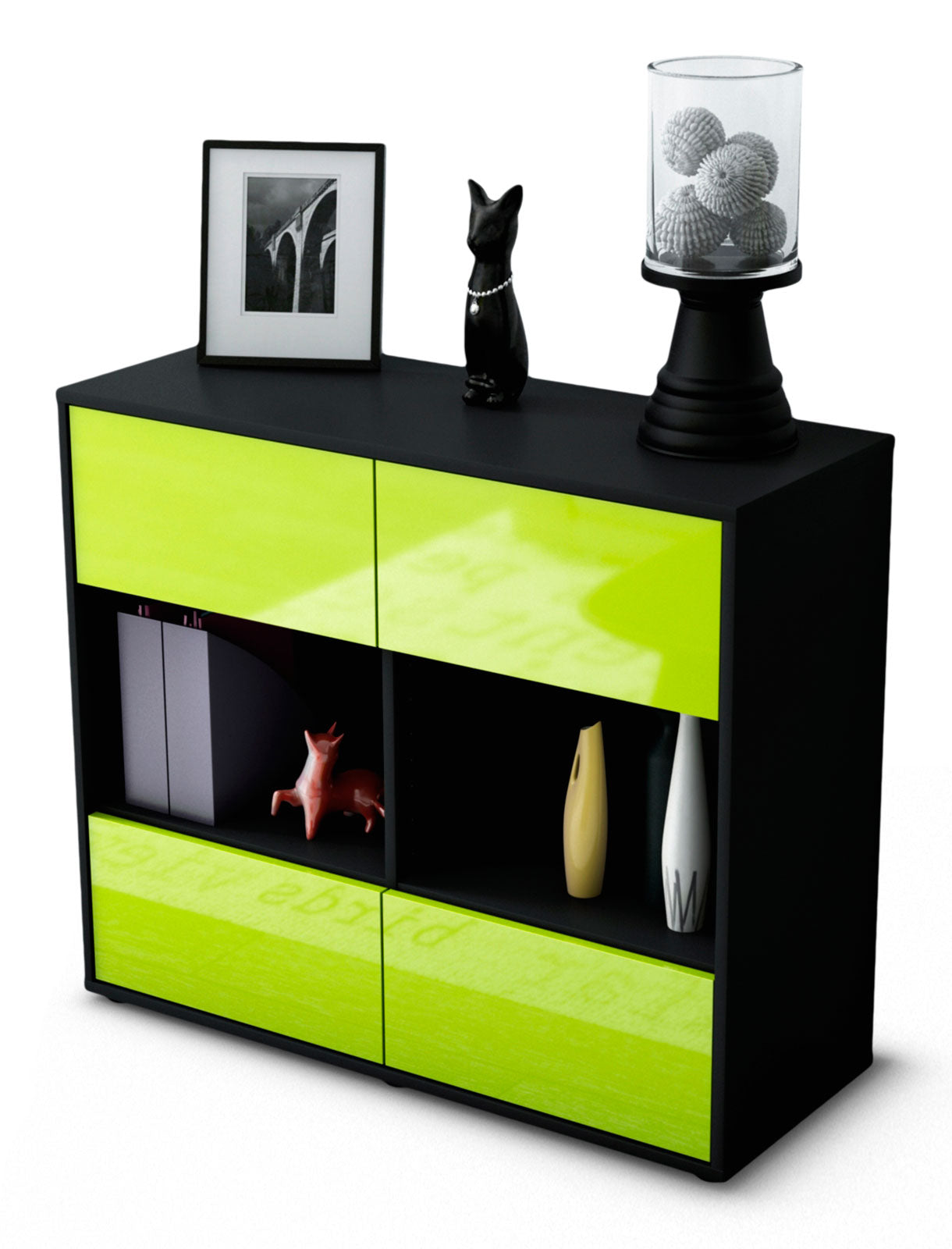 Sideboard - Daniela - Design Hochglanz - Freistehend mit Push to open  92 cm Anthrazit