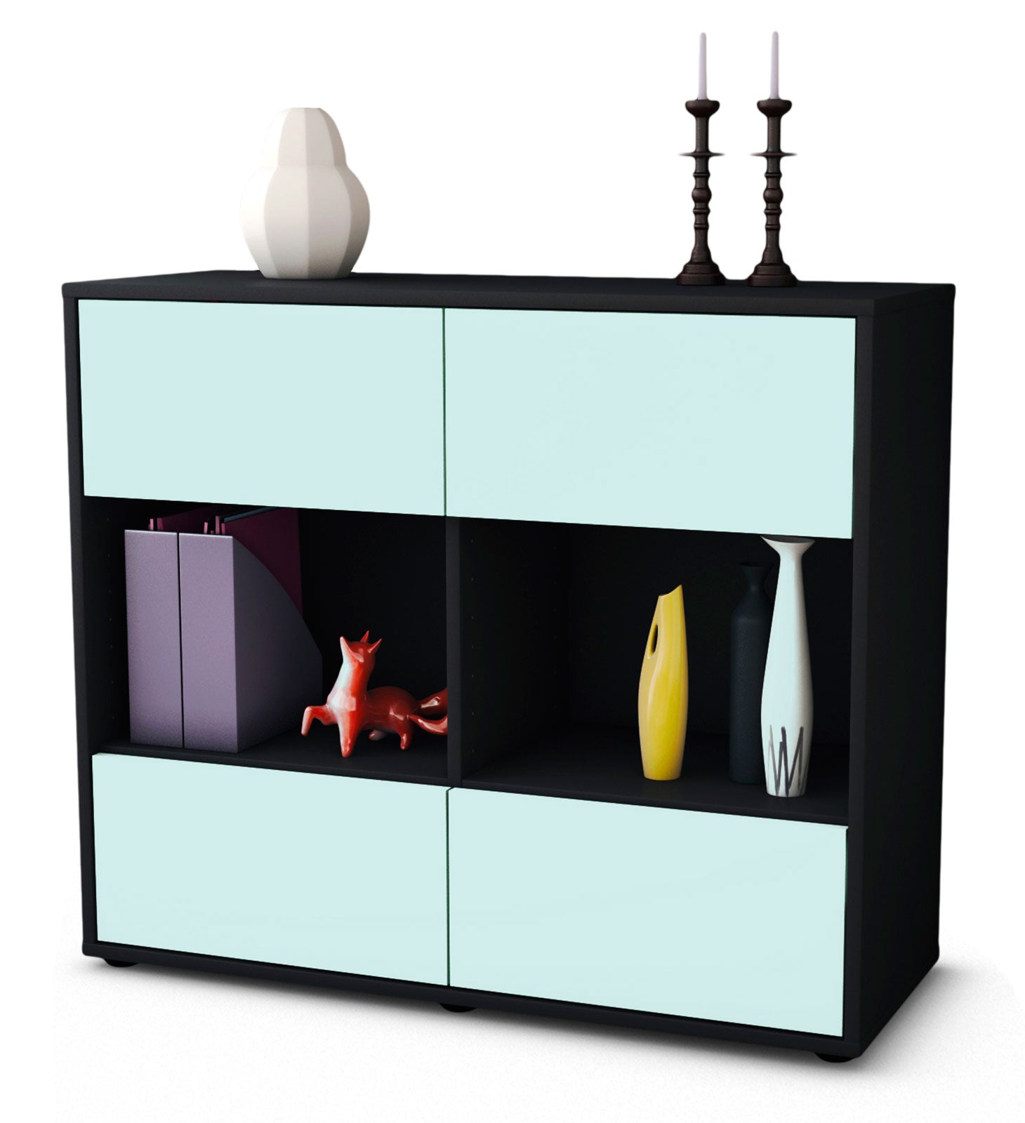 Sideboard - Daniela - Design Farbakzent - Freistehend mit Push to open  92 cm Anthrazit