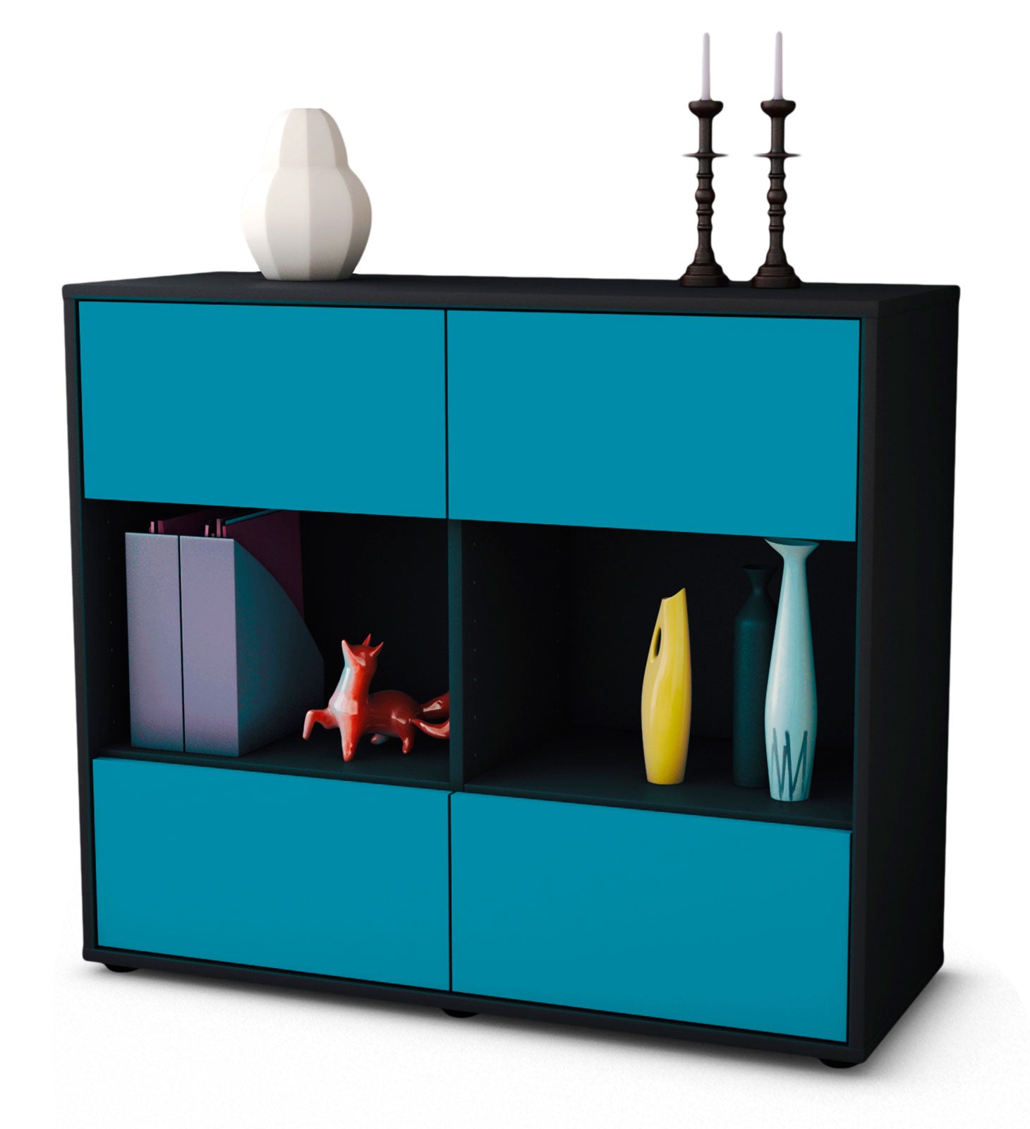 Sideboard - Daniela - Design Farbakzent - Freistehend mit Push to open  92 cm Anthrazit