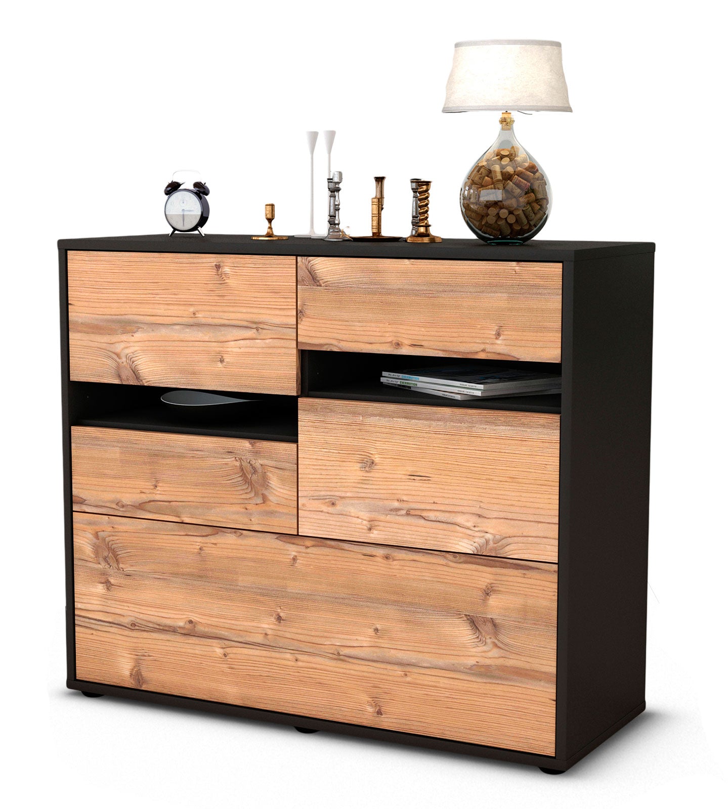 Sideboard - Daria - Design Holzdekor - Freistehend mit Push to open  92 cm Anthrazit