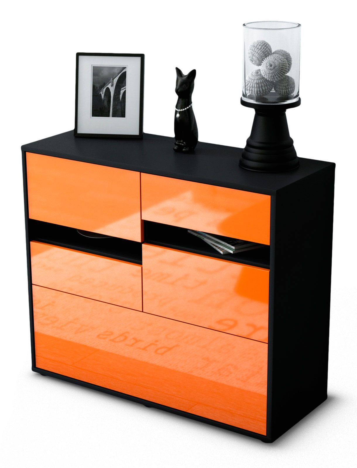 Sideboard - Daria - Design Hochglanz - Freistehend mit Push to open  92 cm Anthrazit