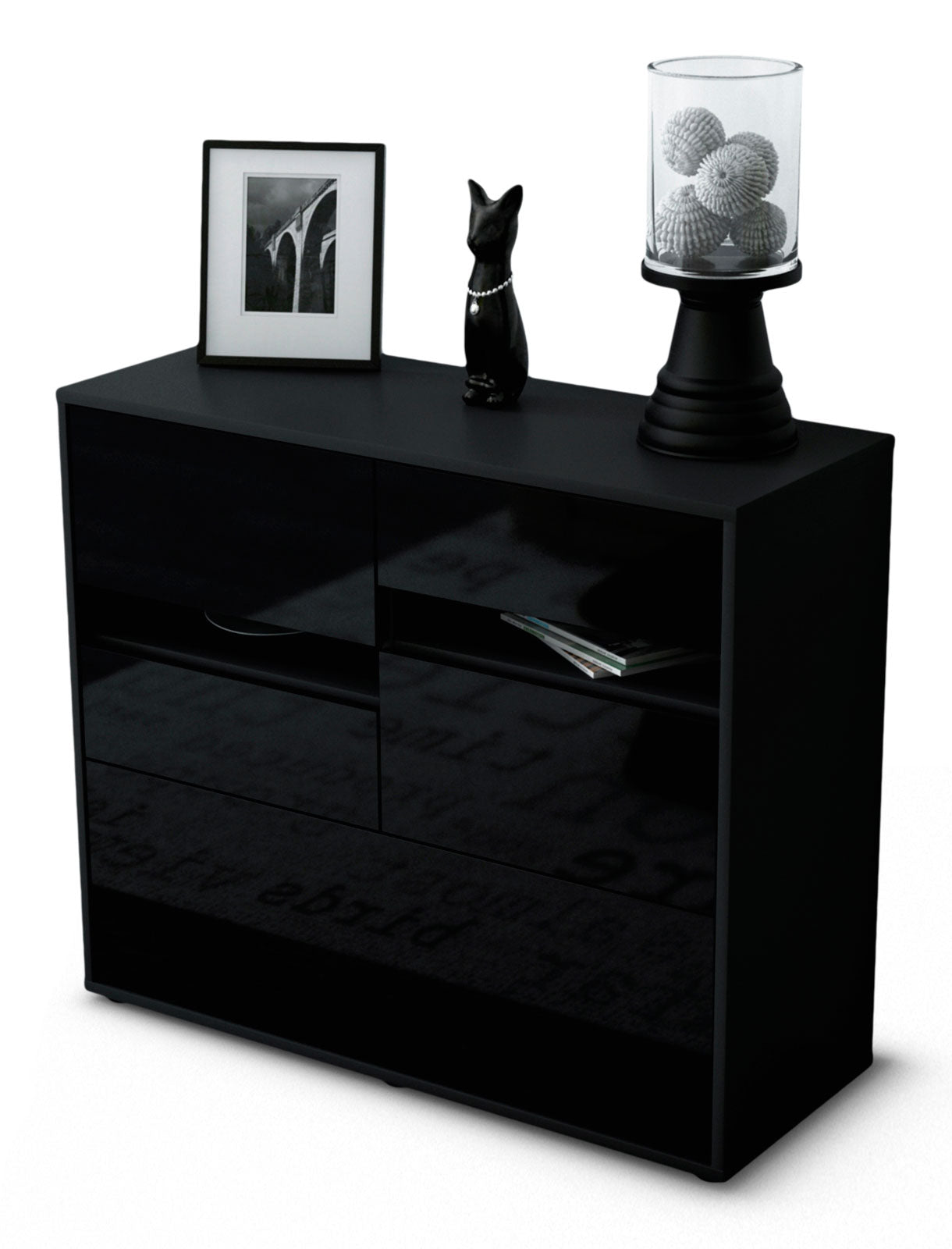 Sideboard - Daria - Design Hochglanz - Freistehend mit Push to open  92 cm Anthrazit