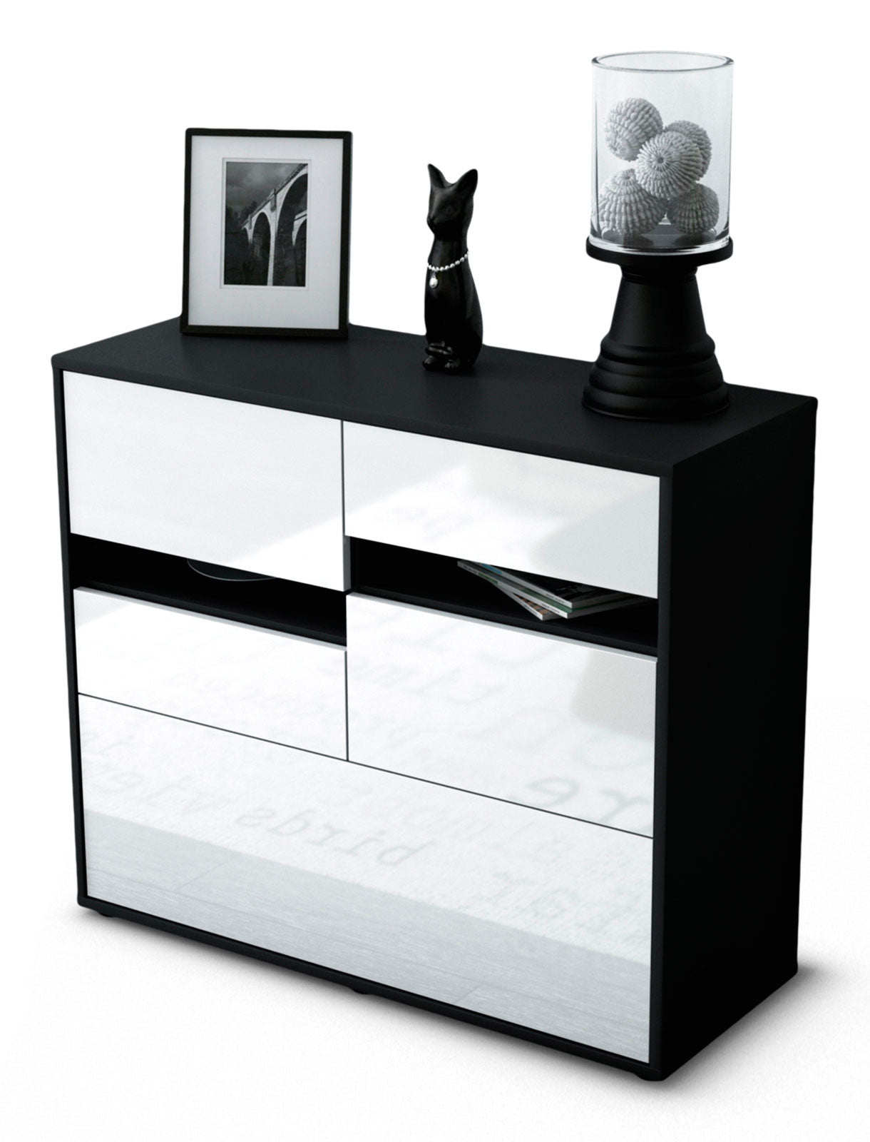 Sideboard - Daria - Design Hochglanz - Freistehend mit Push to open  92 cm Anthrazit