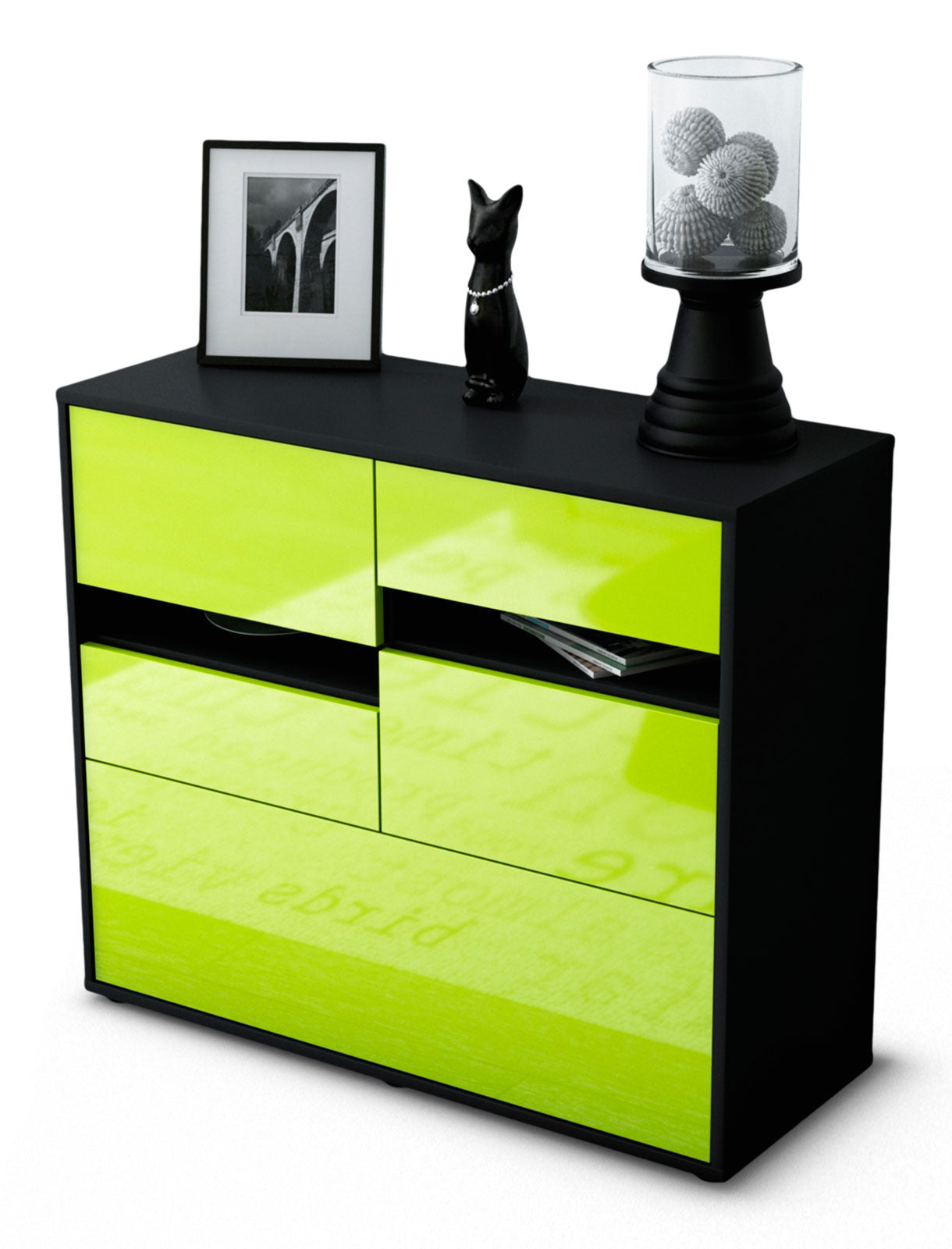 Sideboard - Daria - Design Hochglanz - Freistehend mit Push to open  92 cm Anthrazit