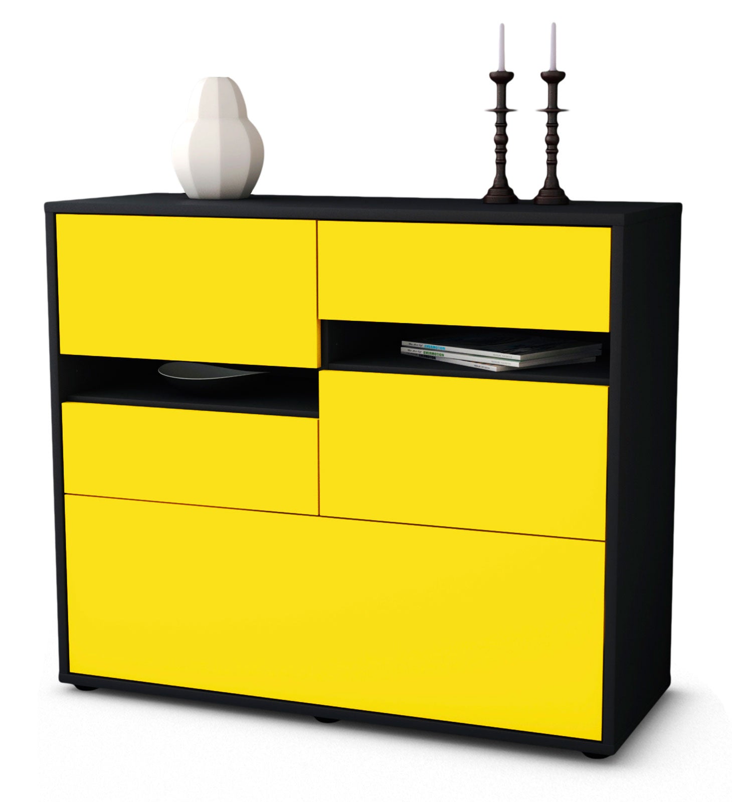 Sideboard - Daria - Design Farbakzent - Freistehend mit Push to open  92 cm Anthrazit