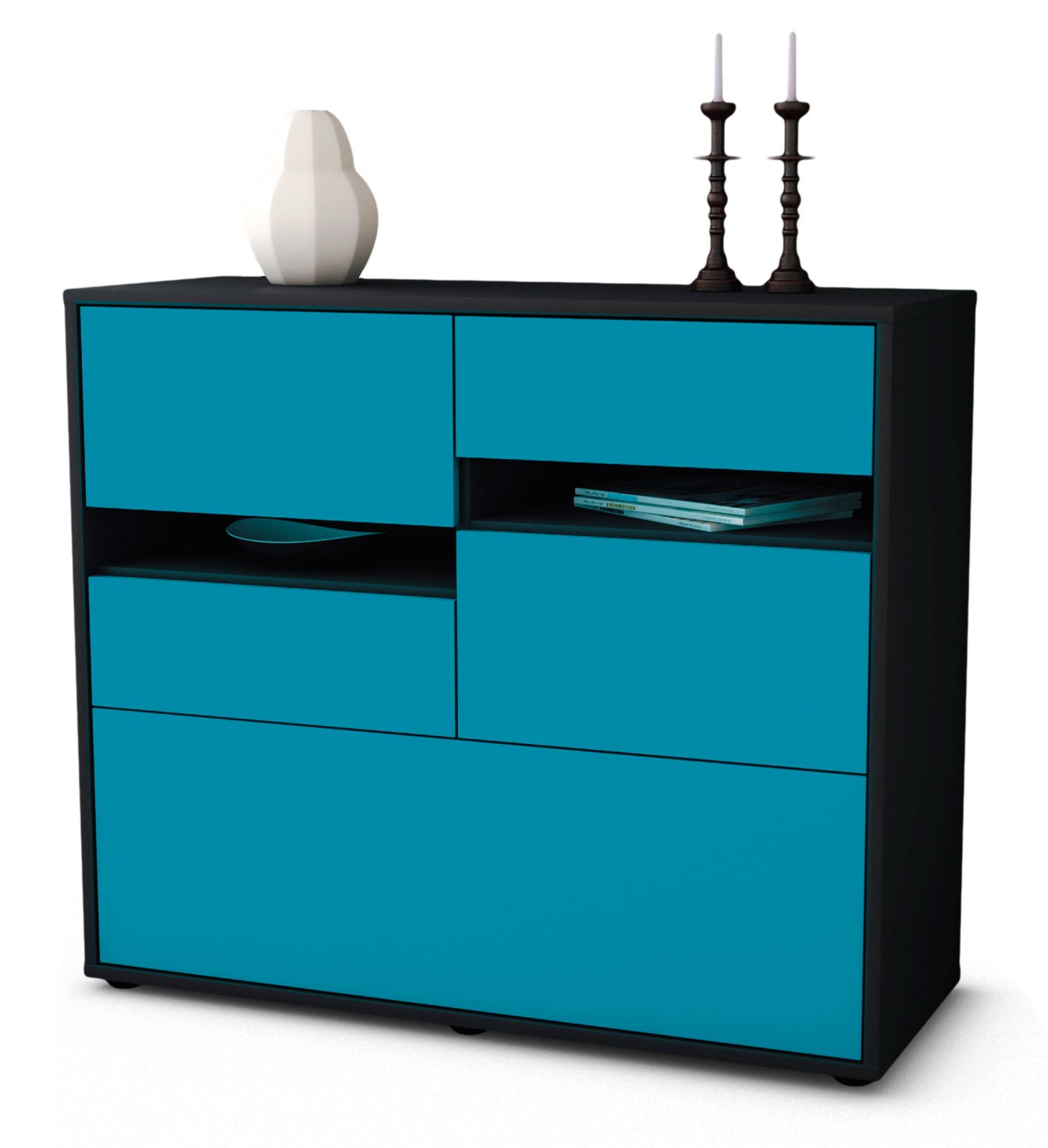 Sideboard - Daria - Design Farbakzent - Freistehend mit Push to open  92 cm Anthrazit