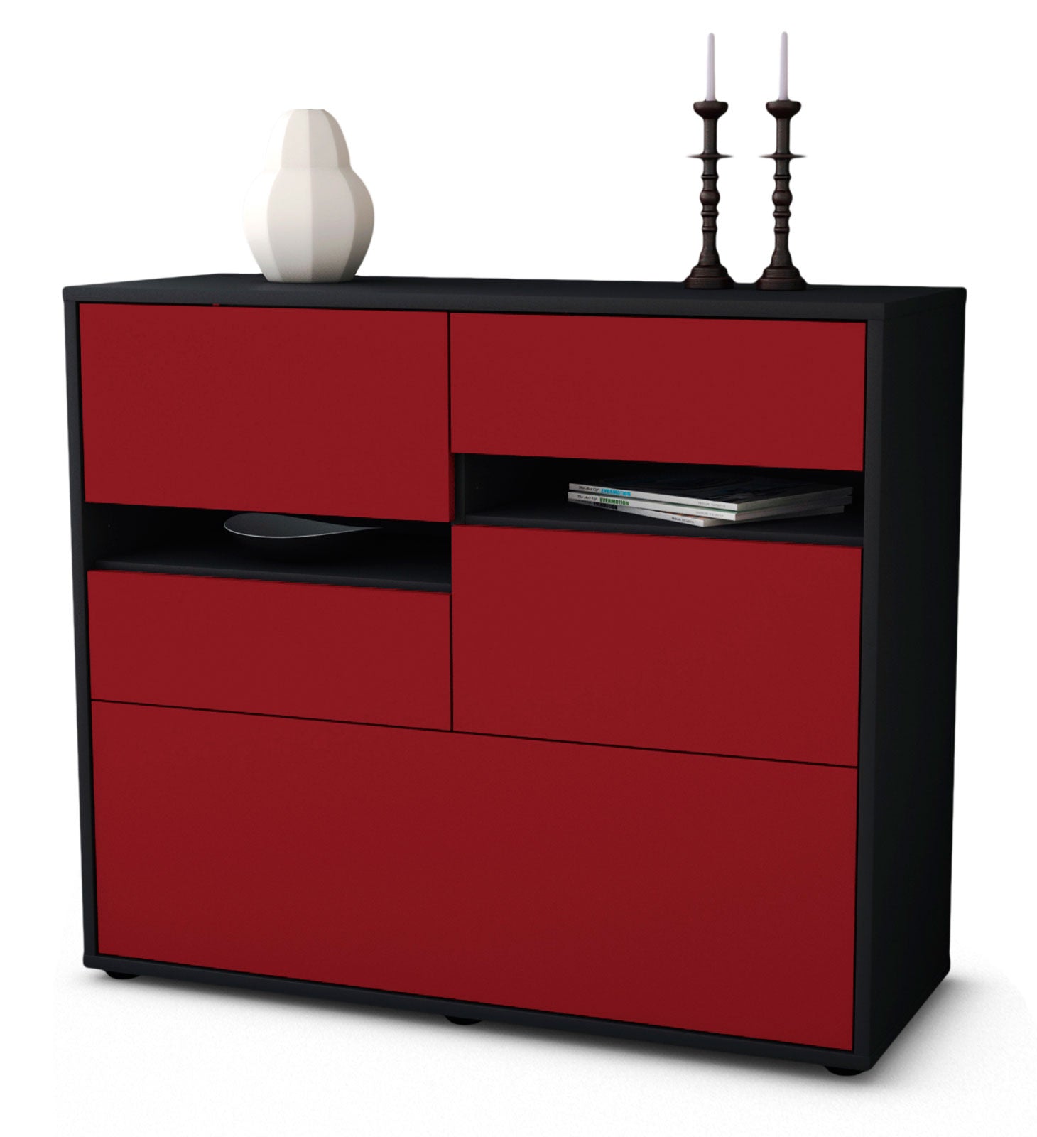 Sideboard - Daria - Design Farbakzent - Freistehend mit Push to open  92 cm Anthrazit