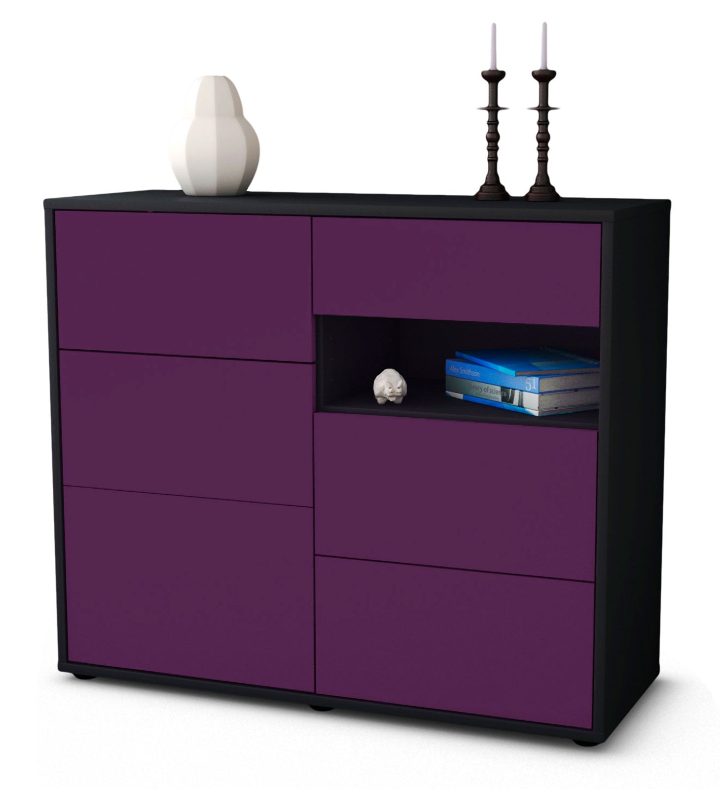 Sideboard - Dariella - Design Farbakzent - Freistehend mit Push to open  92 cm Anthrazit