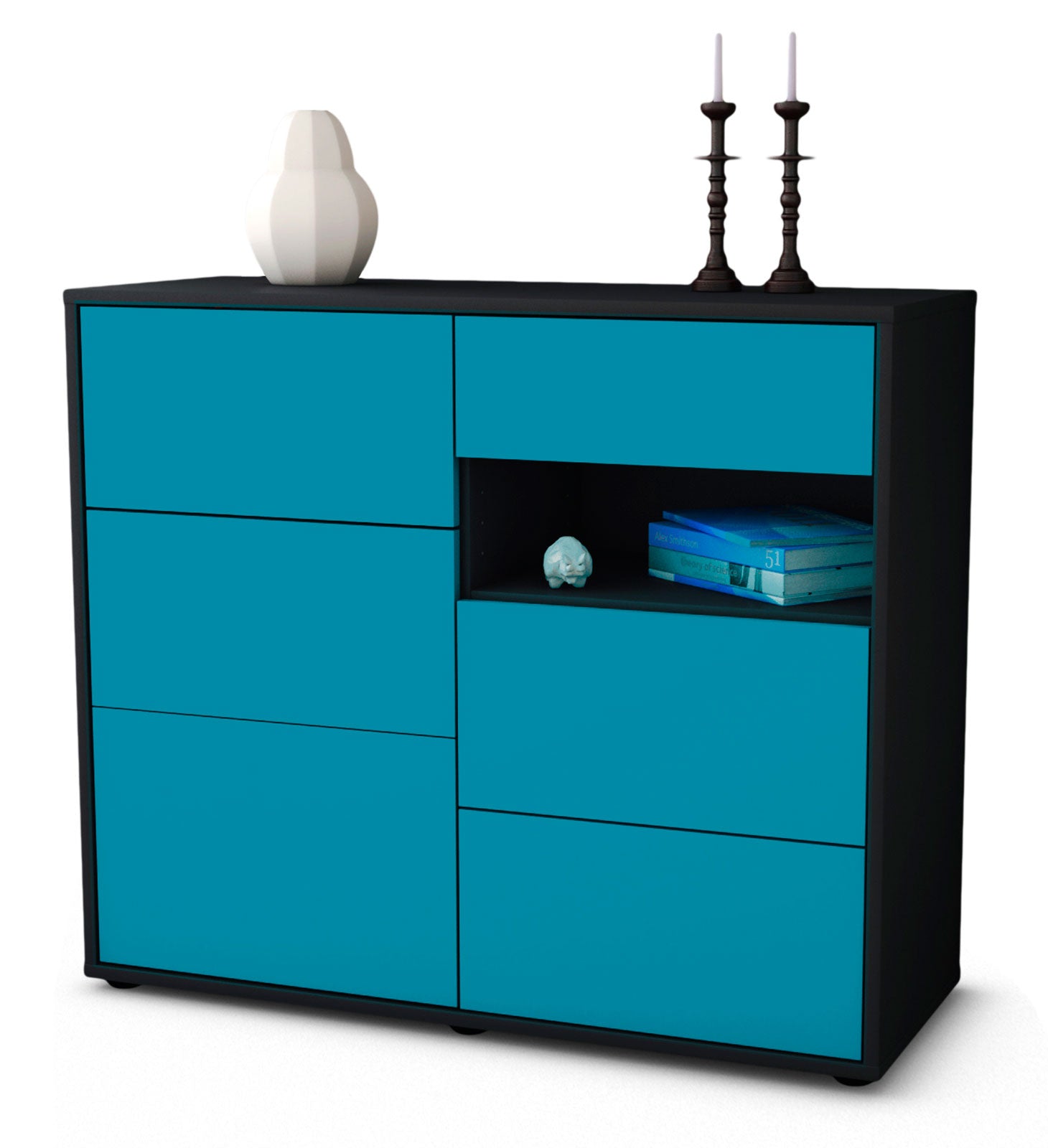 Sideboard - Dariella - Design Farbakzent - Freistehend mit Push to open  92 cm Anthrazit