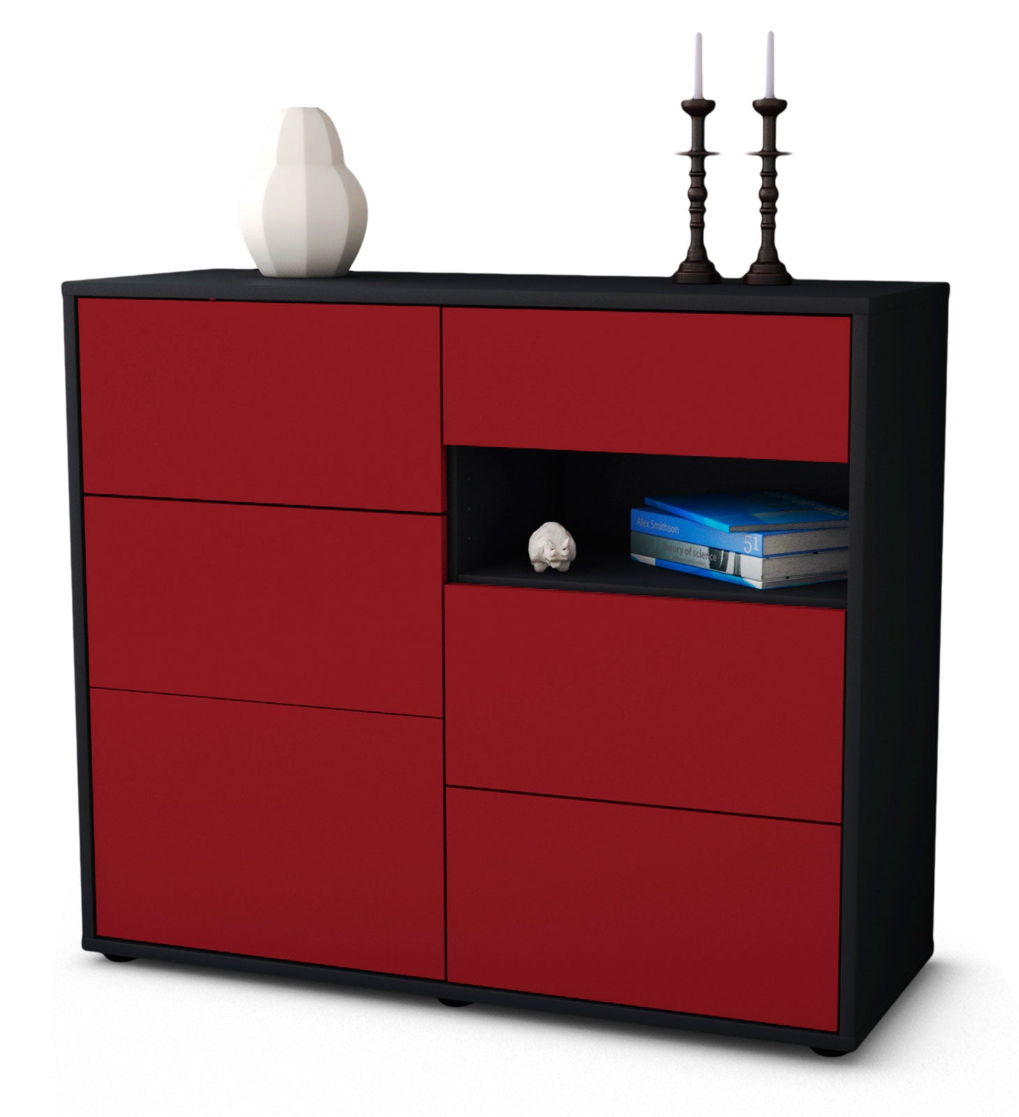 Sideboard - Dariella - Design Farbakzent - Freistehend mit Push to open  92 cm Anthrazit