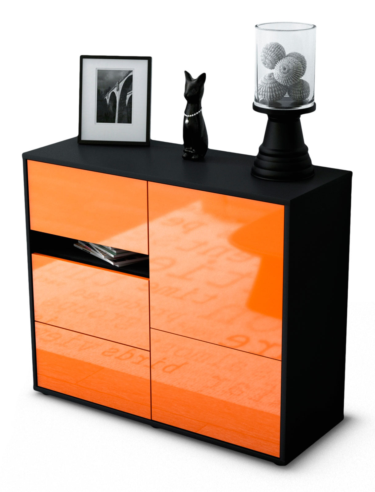 Sideboard - Davina - Design Hochglanz - Freistehend mit Push to open  92 cm Anthrazit