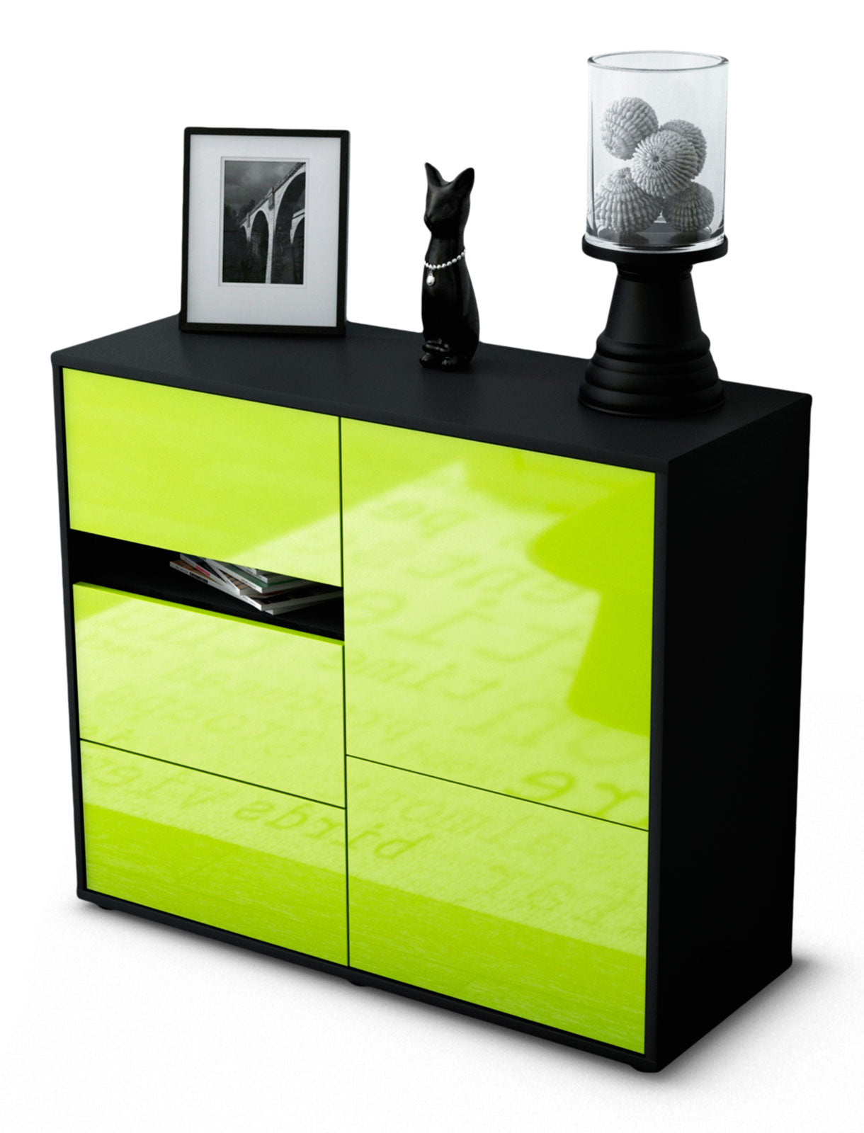 Sideboard - Davina - Design Hochglanz - Freistehend mit Push to open  92 cm Anthrazit