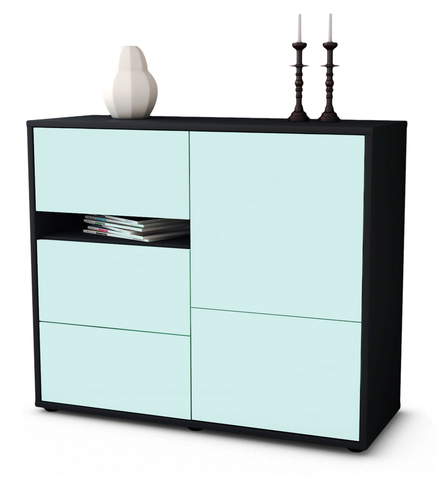 Sideboard - Davina - Design Farbakzent - Freistehend mit Push to open  92 cm Anthrazit