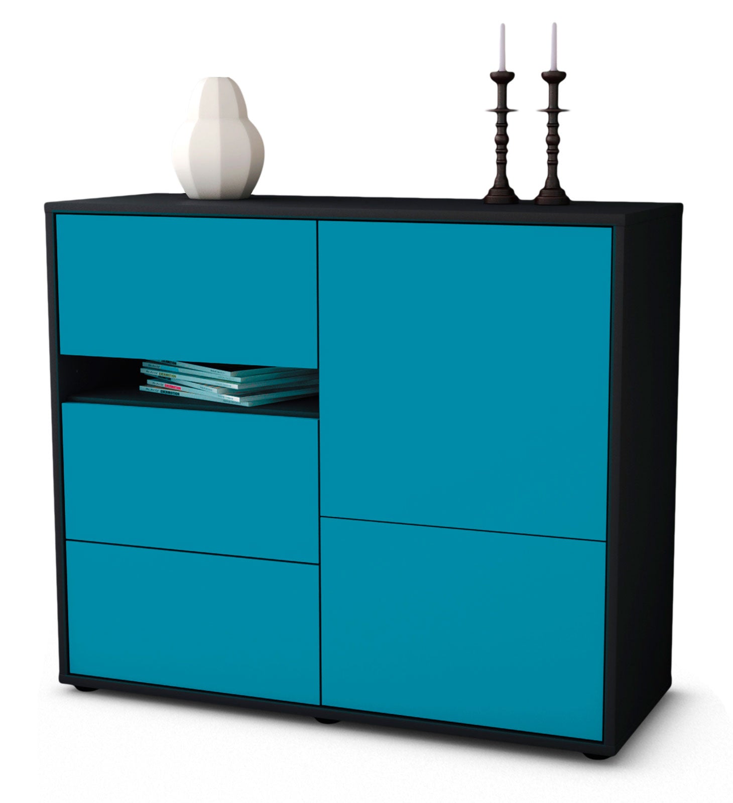 Sideboard - Davina - Design Farbakzent - Freistehend mit Push to open  92 cm Anthrazit