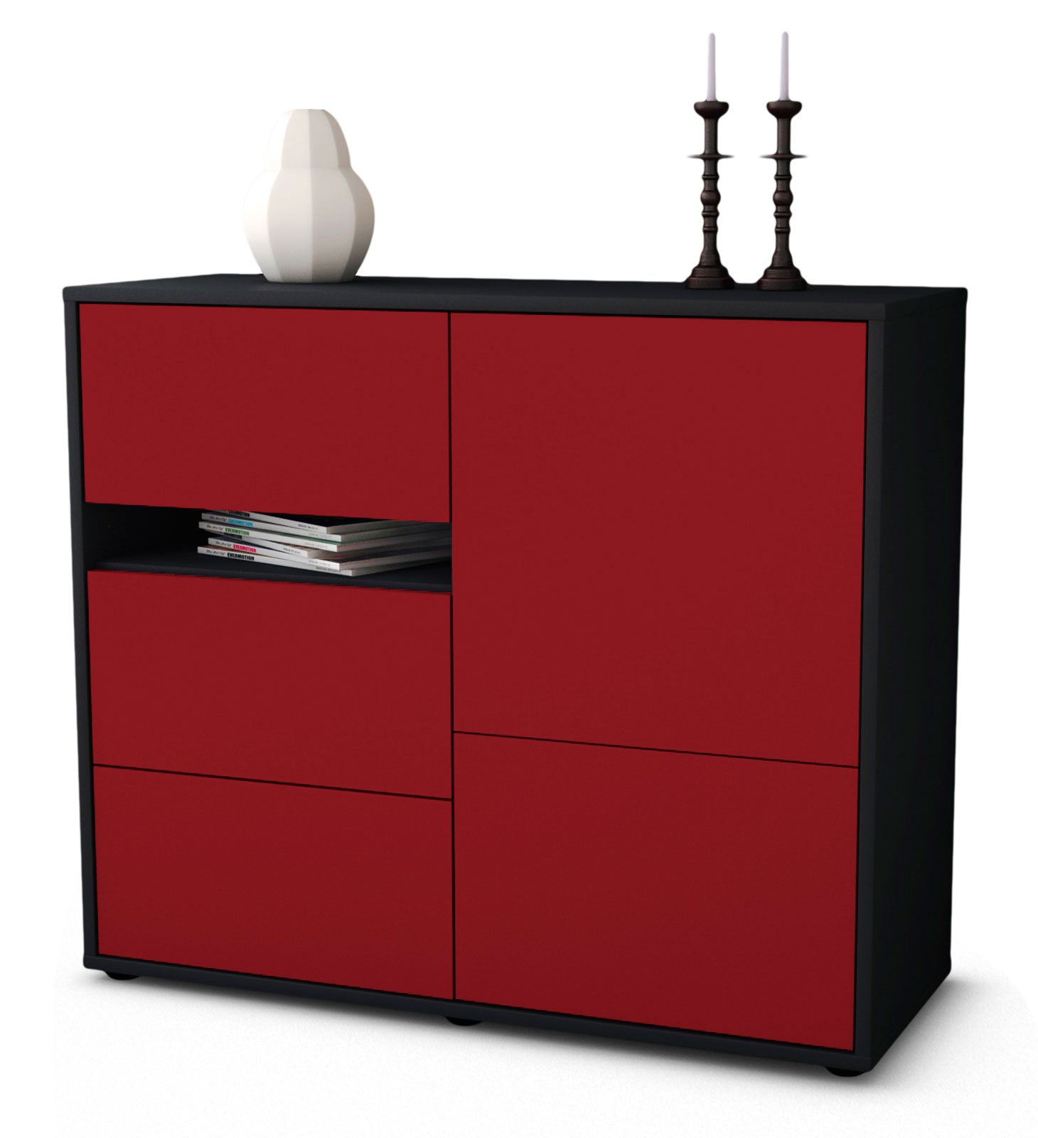 Sideboard - Davina - Design Farbakzent - Freistehend mit Push to open  92 cm Anthrazit